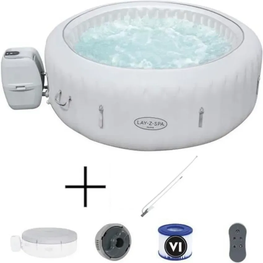 Spa gonflable avec Lumières LED BESTWAY- Lay-Z-Spa Paris - 196 x 66 cm - 4/6 places - Rond + Aspirateur pour spa