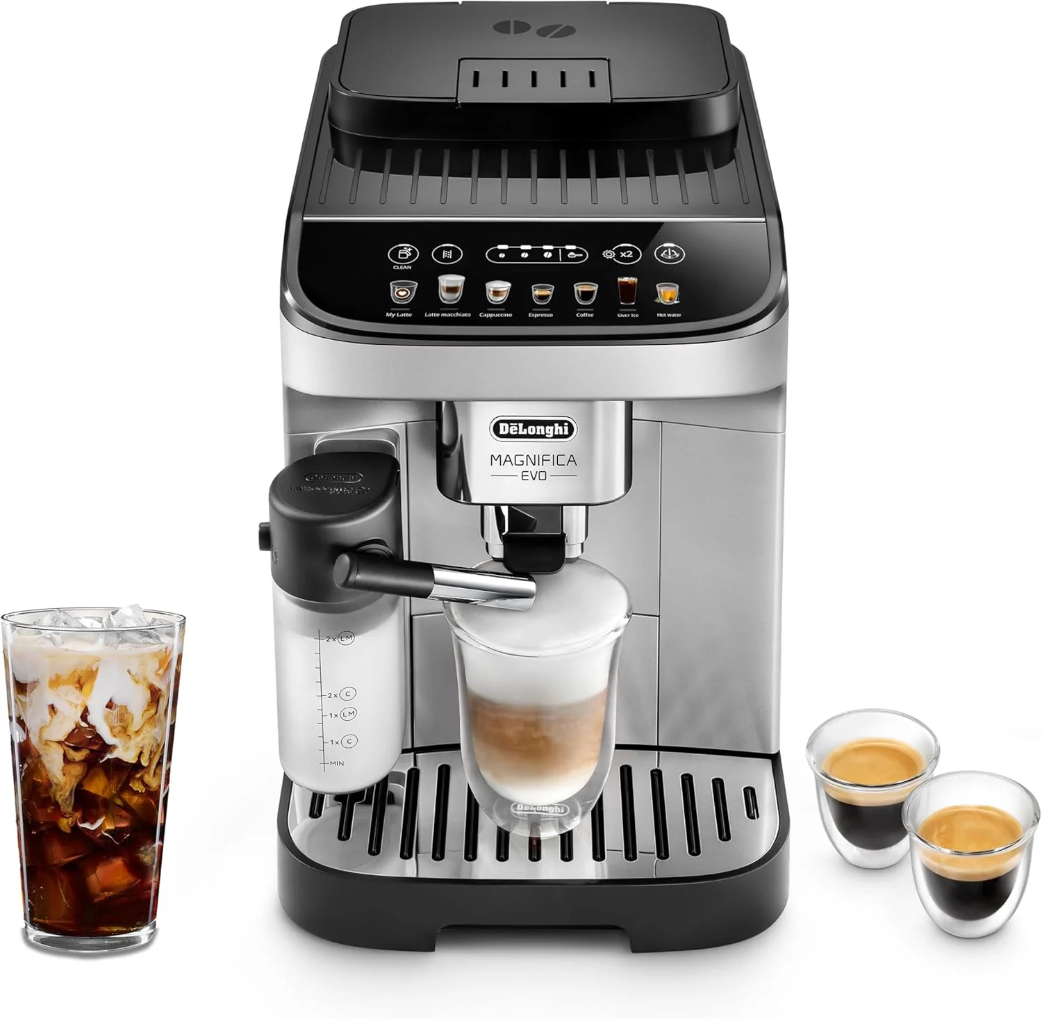 De'Longhi Magnifica Evo Next Fully Automatic Espresso Machine - Programmable Coffee Maker with Grinder and Milk Frother - Hot & Cold Brewer for Espresso, Latte, Cappuccino, Americano, Tea and More