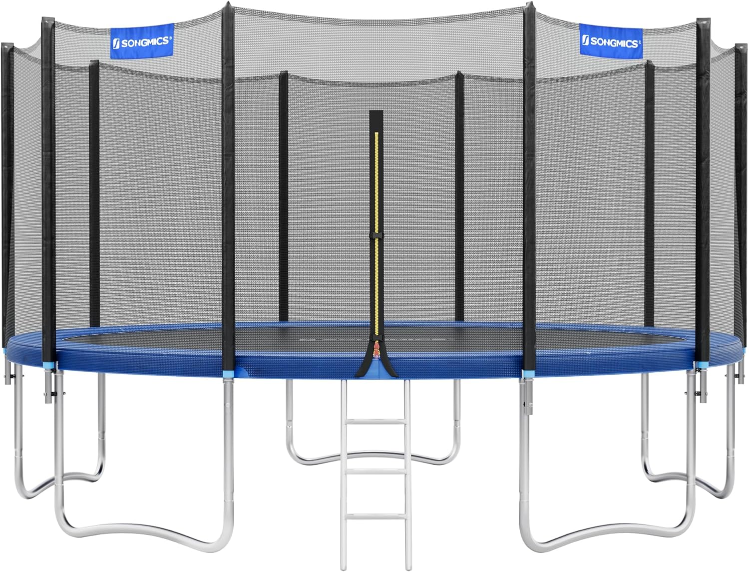SONGMICS Trampolin Outdoor Ø 427 cm, rundes Gartentrampolin mit Randabdeckung, mit Sicherheitsnetz, mit Leiter und gepolsterten Stangen