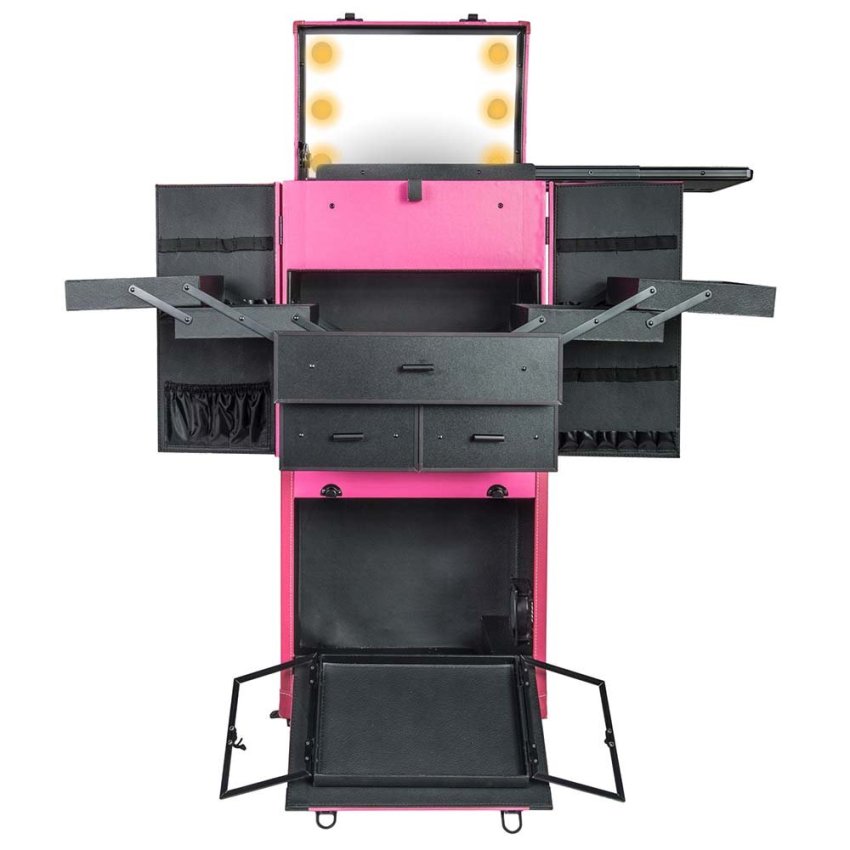 Makeup Artists Multifunction lighted Cosmetics Rolling Case with Fan