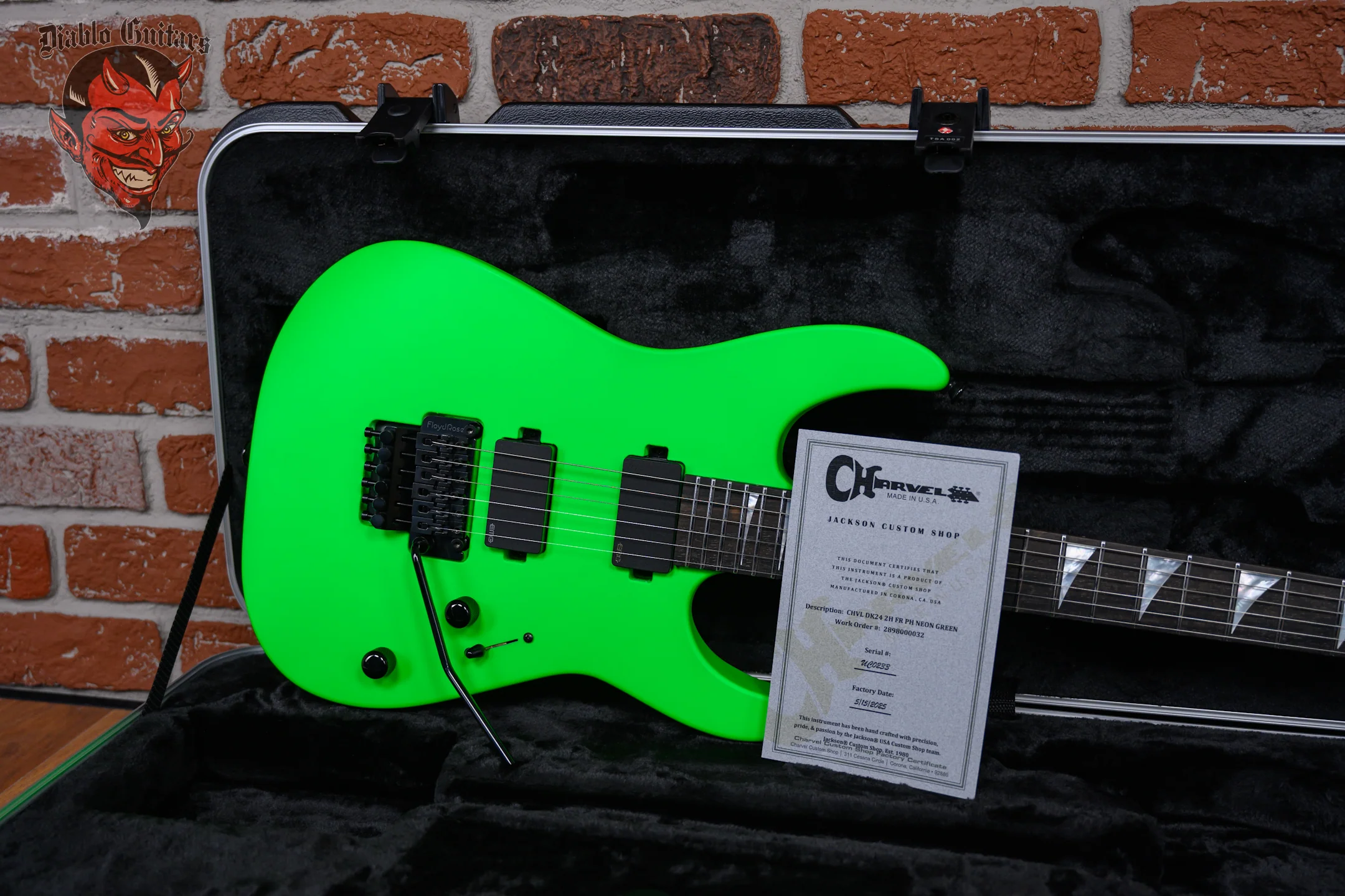 Charvel USA Custom Shop DK24 2H FR PH Satin Neon Green 2025 w/OHSC