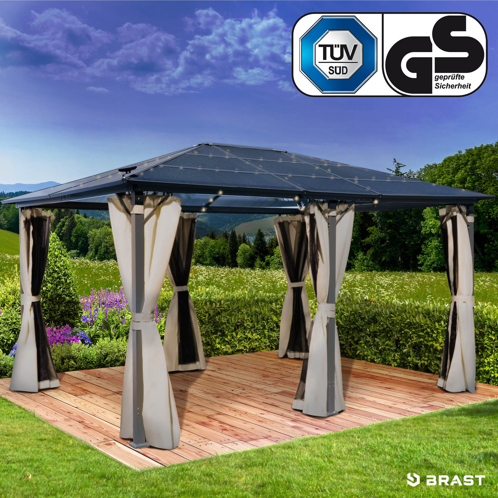 BRAST Alu-Pavillon PREMIUM 3,6x4,8m beige inkl. LEDs