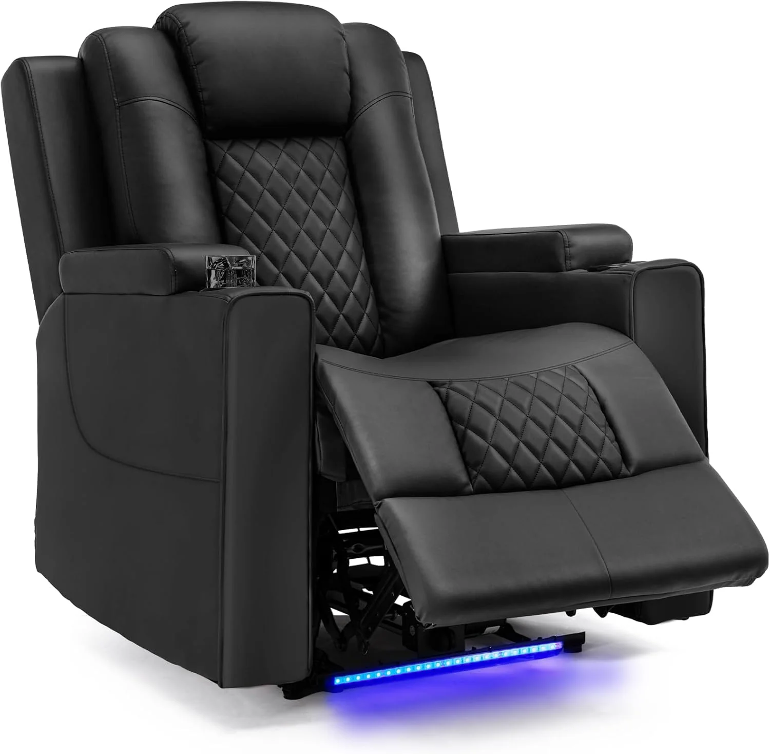COMHOMA TV armchair, recliner with recliner, recliner with LED and recliner, adjustable 150-kilogram electric TV armchair, with massage function for living room, bedroom, home theater, black