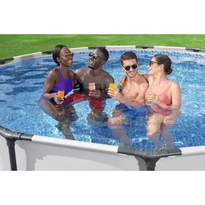 Kit Piscine hors sol tubulaire BESTWAY Steel Pro Max - 396 x 122 cm - Ronde (Livr&eacute;e avec pompe de filtration, &eacute;chelle + b&acirc;che)