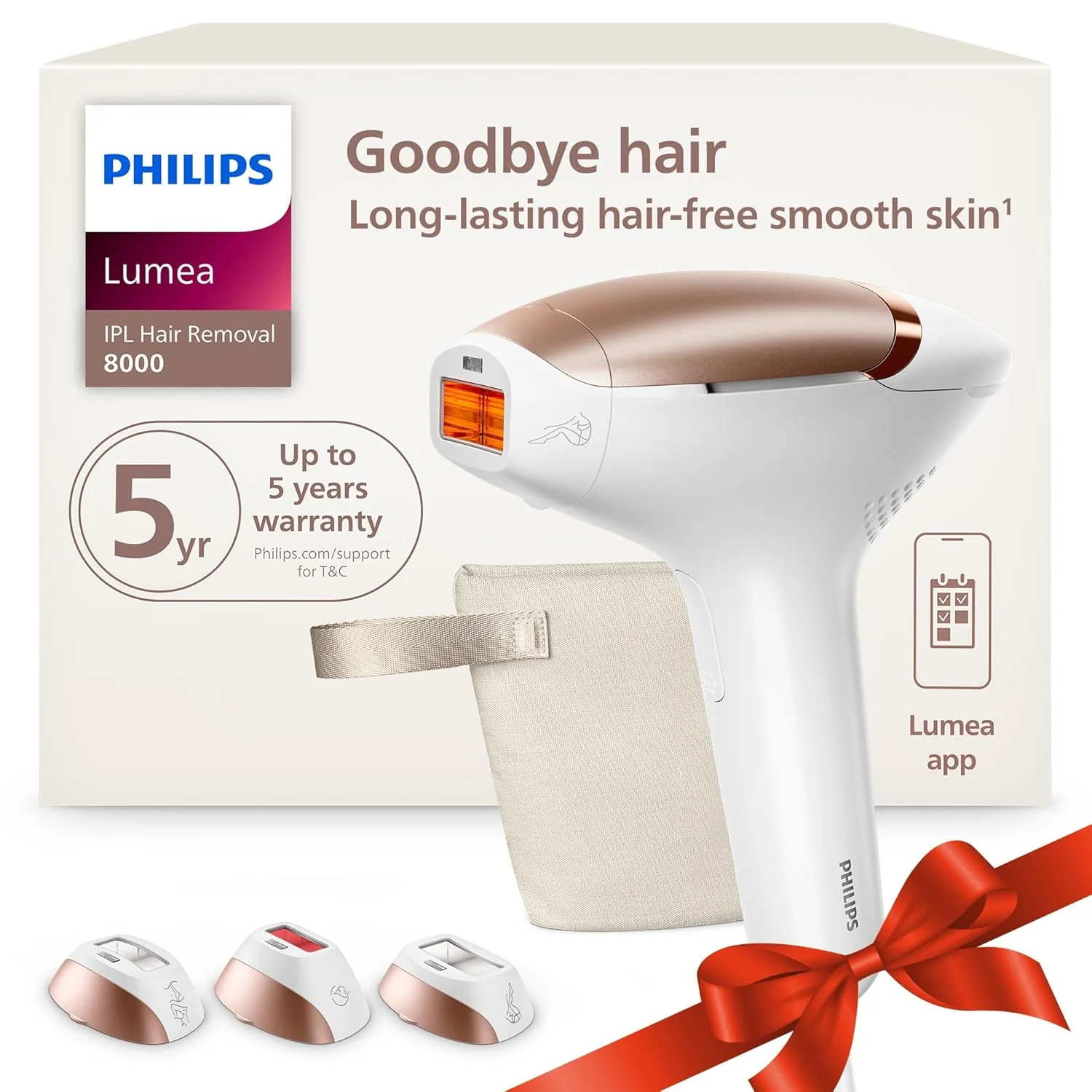 Philips Lumea 8000 Series IPL Hair Removal Device, Permanent Laser Hair Reduction for Women & Men, Easy and Comfortable Use at Home, SenseIQ, 3 Attachments for Body, Face, Intimate, BRI937/03