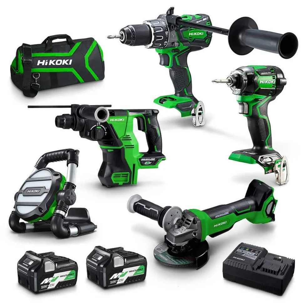 Kit combinato HIKOKI 36V Multivolt Brushless 5 pezzi 2 x 2,5Ah/5,0Ah KC36D5A2(HRZ)