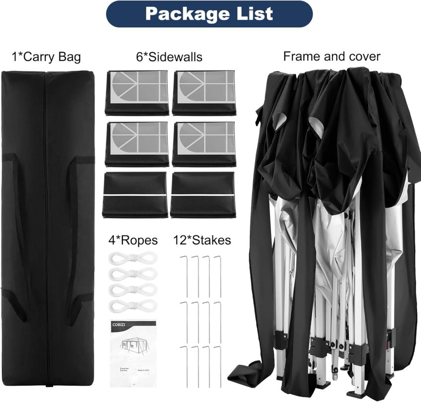 TOOLUCK Folding Gazebo Waterproof Stable Popup Foldable Gazebo Anti-UV Garden Gazebo with 6 Side Panels