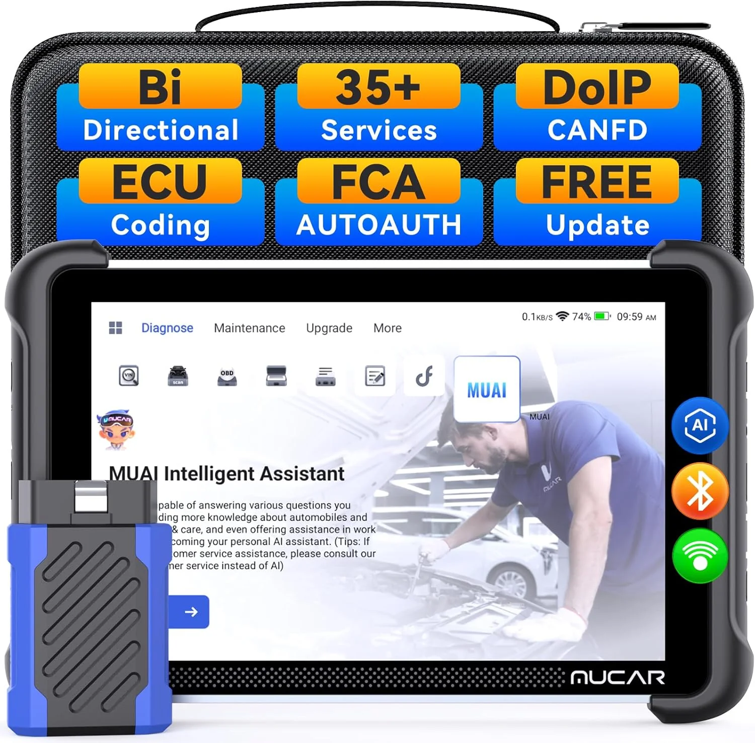 MUCAR 892BT AI-Assisted Bidirectional Scan Tool, Full System OBD2 Scanner, Bi-Directional OBD2 Scanner Diagnostic Tool,ECU Coding, 35 Services, FCA Autoauth, CANFD and DOIP, Free Lifetime Upgrade