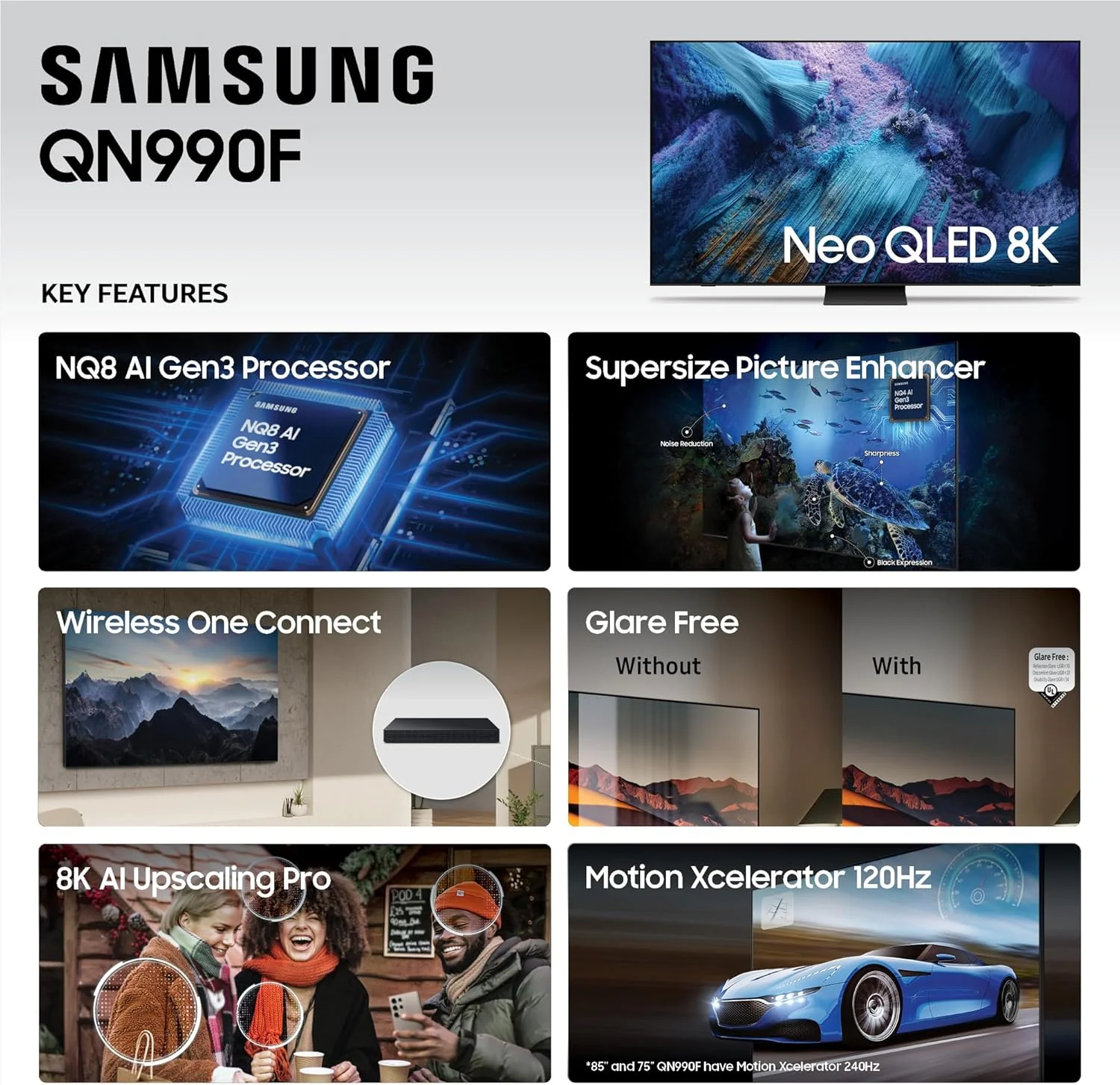 Samsung 98-Inch Class Neo QLED QN990F 8K Mini LED Smart TV (2025 Model) NQ8 AI Gen3 Processor, 8K AI Upscaling Pro, Wireless One Connect, Glare Free, Samsung Vision AI, Alexa Built-in