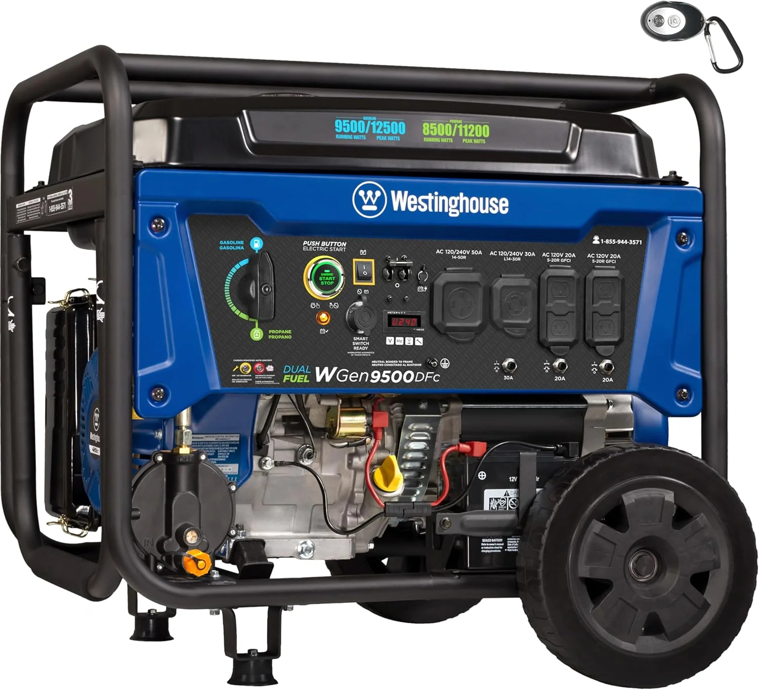 Westinghouse 12500 Watt Dual Fuel Home Backup Portable Generator, Remote Electric Start, Transfer Switch Ready, Gas and Propane Powered