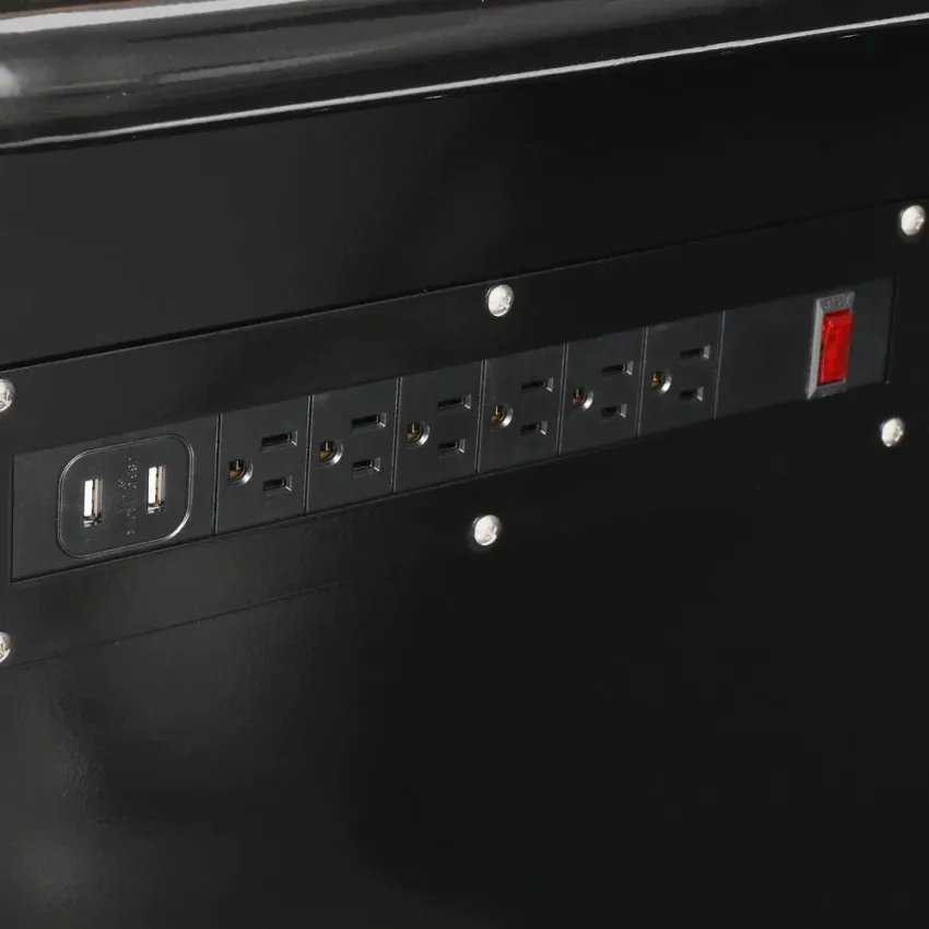 62 in. 14-Drawer Mobile Workbench with Solid Wood Top, Black