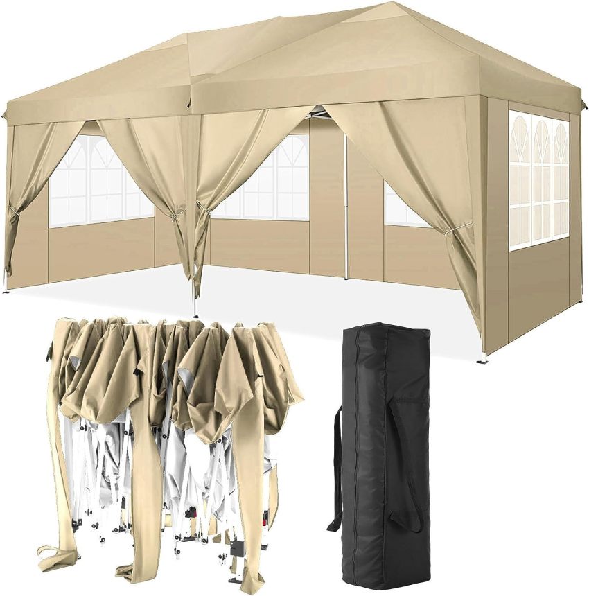 TOOLUCK Folding Gazebo Waterproof Stable Popup Foldable Gazebo Anti-UV Garden Gazebo with 6 Side Panels