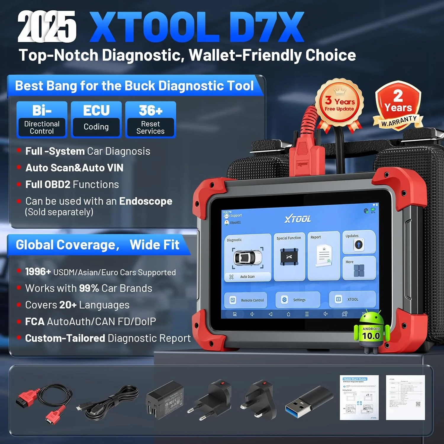 XTOOL D7X OBD2 Scanner Diagnostic Tool, 2025 Bidirectional Scan Tool with 36+Resets, 3-Year Updates, FCA, CANFD & DoIP, Full System Car Scanner for ABS, Crank Sensor Relearn, Throttle Relearn