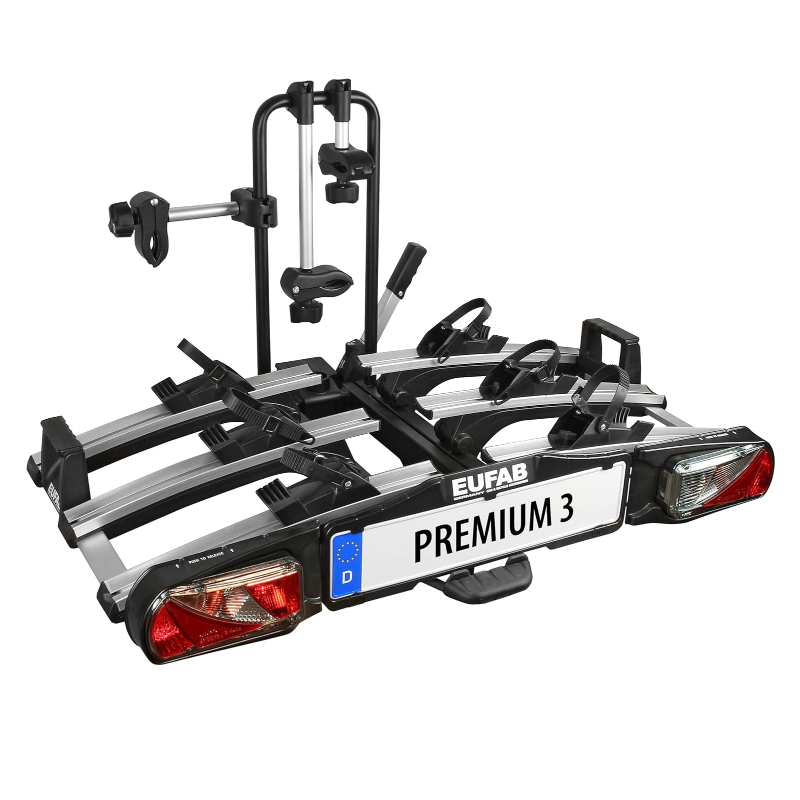 EUFAB 11522 Premium 3 Bicycle Carrier for Towing Hitch, Foldable, for 3 Bicycles