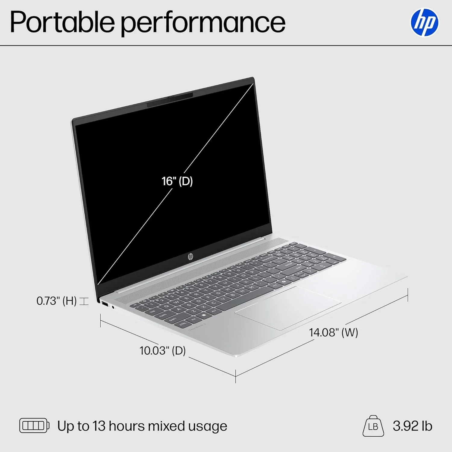 HP OmniBook 5 16 inch AI PC, 2K Touchscreen Display, Intel Core Ultra 5 225U, 16 GB RAM, 512 GB SSD, Intel Graphics, Windows 11 Home, Glacier Silver, 16-af1700nr