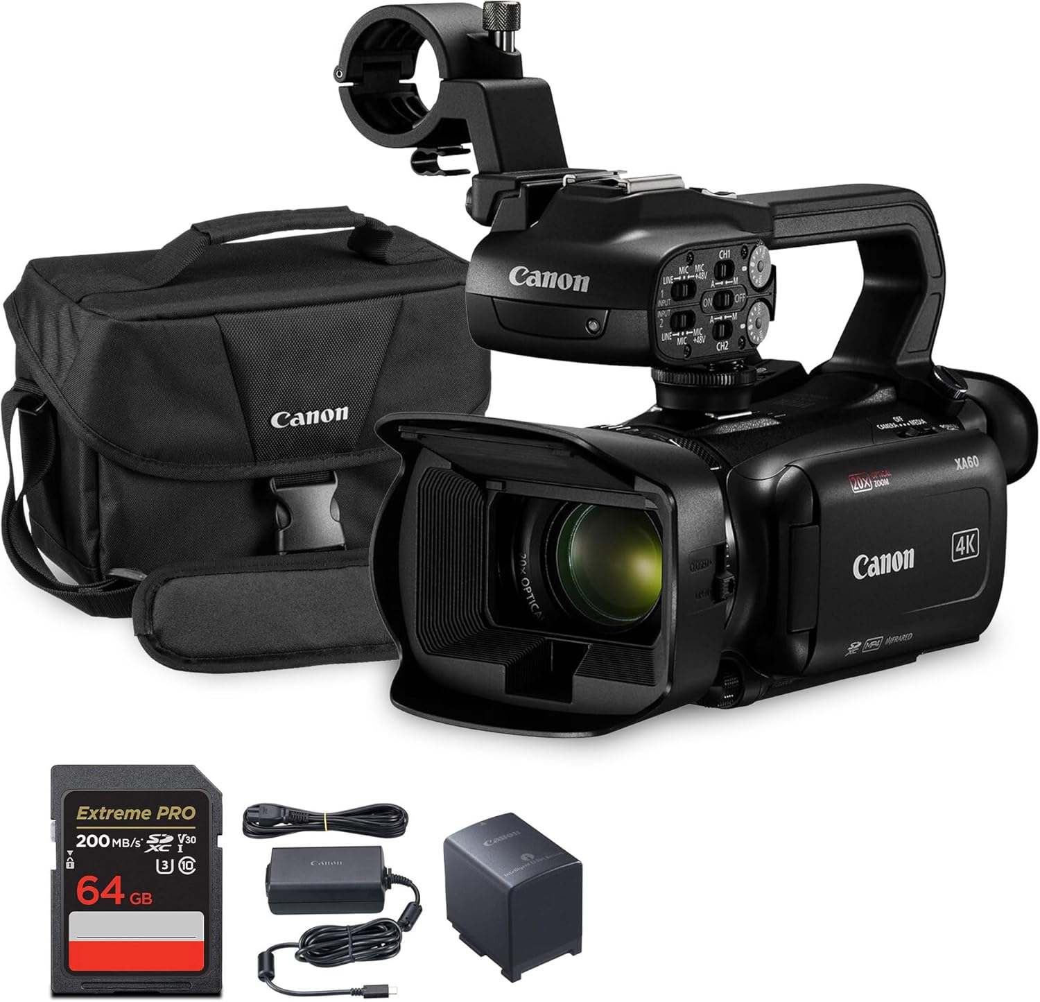 Canon XA60 Professional 4K UHD Camcorder with 20x Optical Zoom, UVC Livestreaming, Dual SD Slots, Optical Stabilization, 3.5