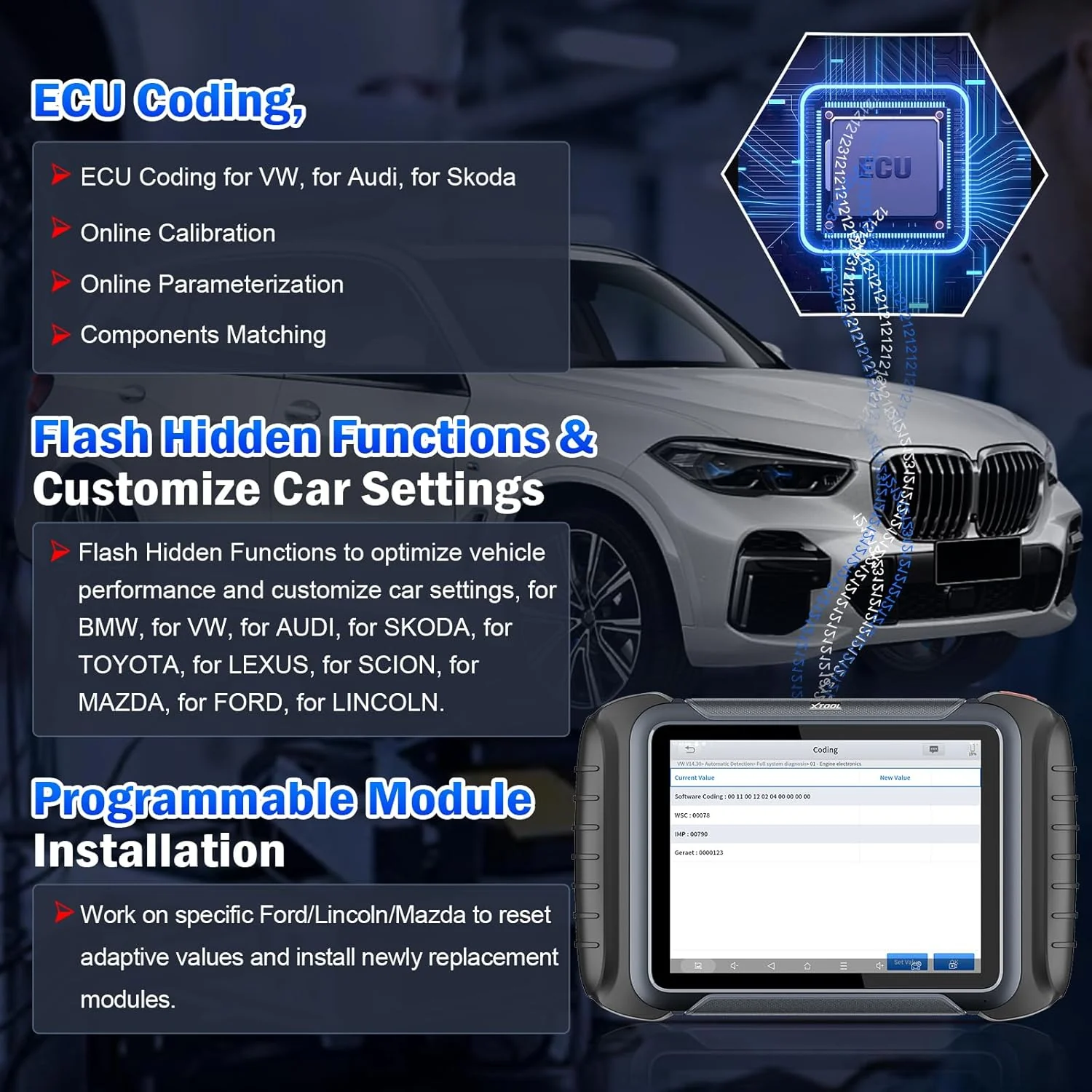 XTOOL D8S Bidirectional Scan Tool 2025 Upgraded Ver. of D8 Scanner, OBD2 Scanner Diagnostic Tool, Topology Mapping, ECU C0ding, 42+ Resets, FCA, CAN FD&DoIP, All System Scanner for Car, 3-Year Update