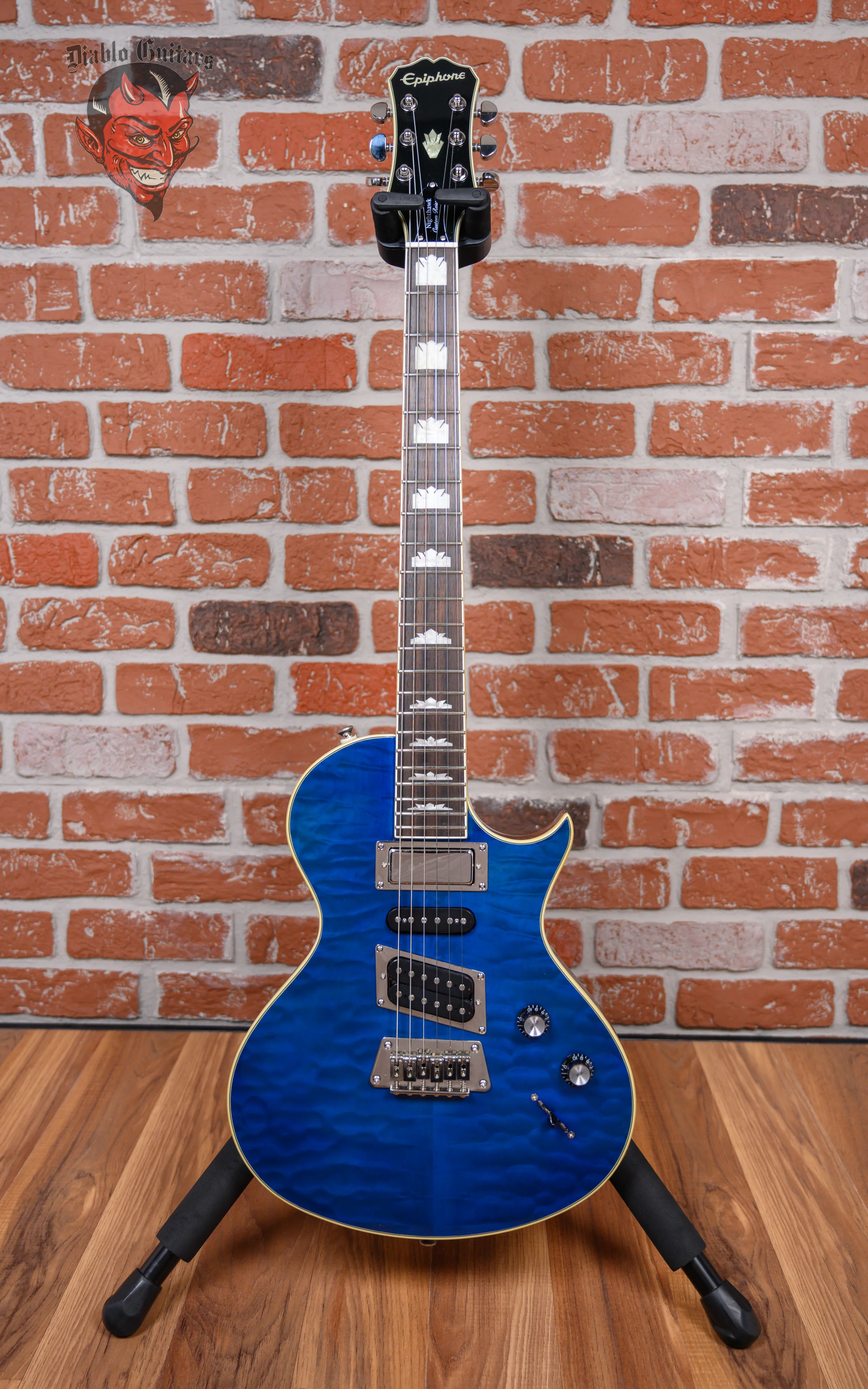 Epiphone Nighthawk Custom Quilted Maple Top Transparent Blue 2015 w/Hard Shell Case
