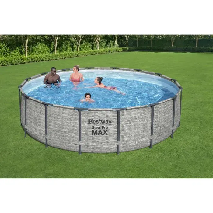 Kit Piscine hors sol tubulaire BESTWAY - Steel Pro Max™ - 488 x 122 cm - Ronde (Livrée avec pompe de filtration, échelle et bâche)