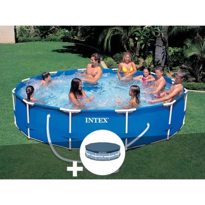 Kit piscine tubulaire Intex Metal Frame ronde 3,66 x 0,76 m + Bâche de protection
