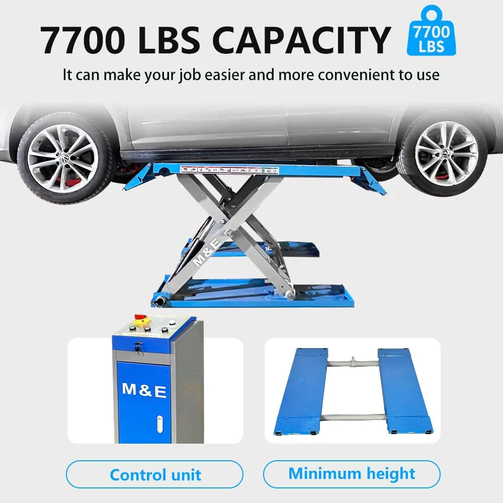 ME 7700lbs Lifting Capacity Mid-Rise Scissor Lift 110V Pneumatic Release Mid Rise Lift Automotive Car Lift Jacks ME-8XP-110V