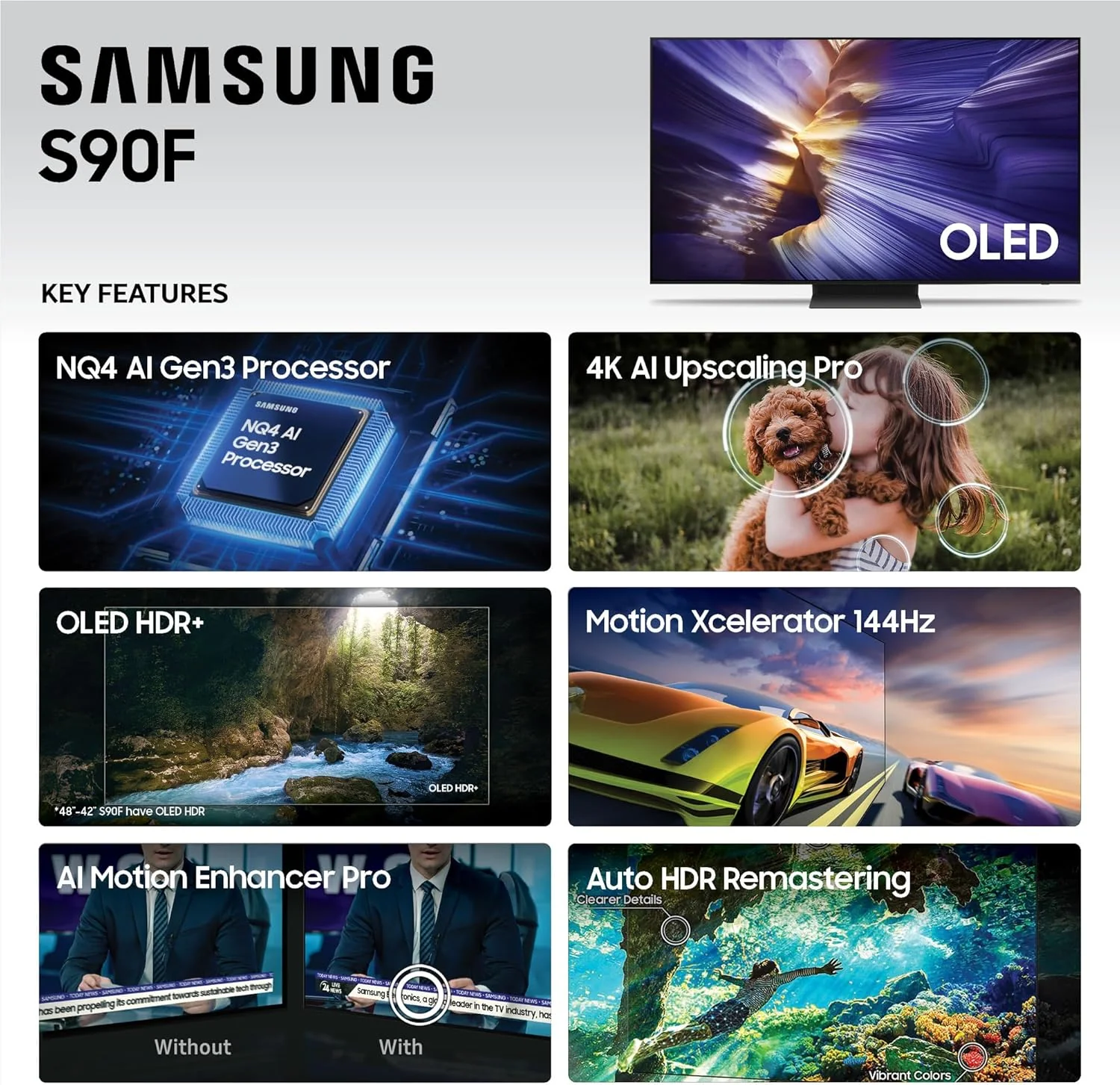SAMSUNG 55-Inch Class OLED S90F 4K Smart TV (2025 Model) NQ4 AI Gen3 Processor, 4K AI Upscaling Pro, OLED HDR +, Motion Xcelerator 144Hz, Samsung Vision AI, Alexa Built-in