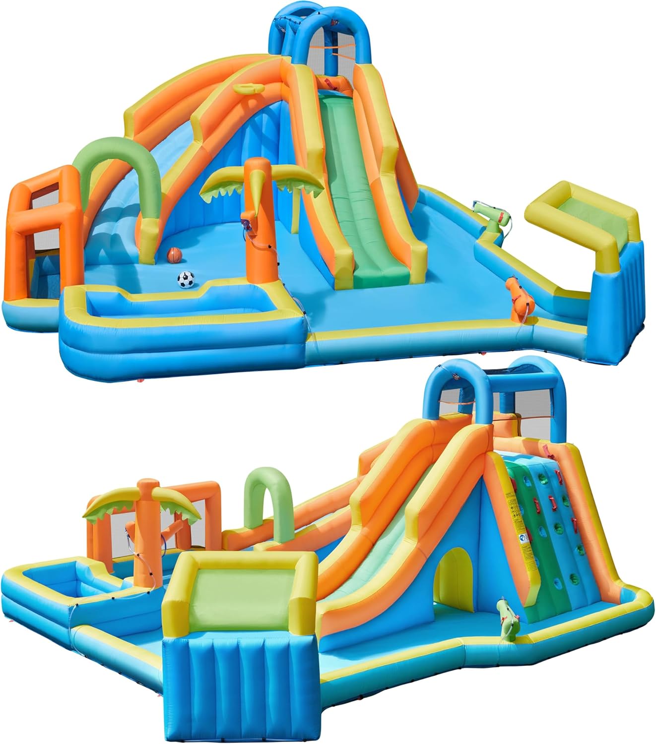 Yaheetech Inflatable Water Slide w/ 2 Long Slides & Large Climbing Wall & Small Deeper Pool & Awning, 11-in-1 Outdoor Blow Up Water Slide w/Storage Bag & 950W Blower