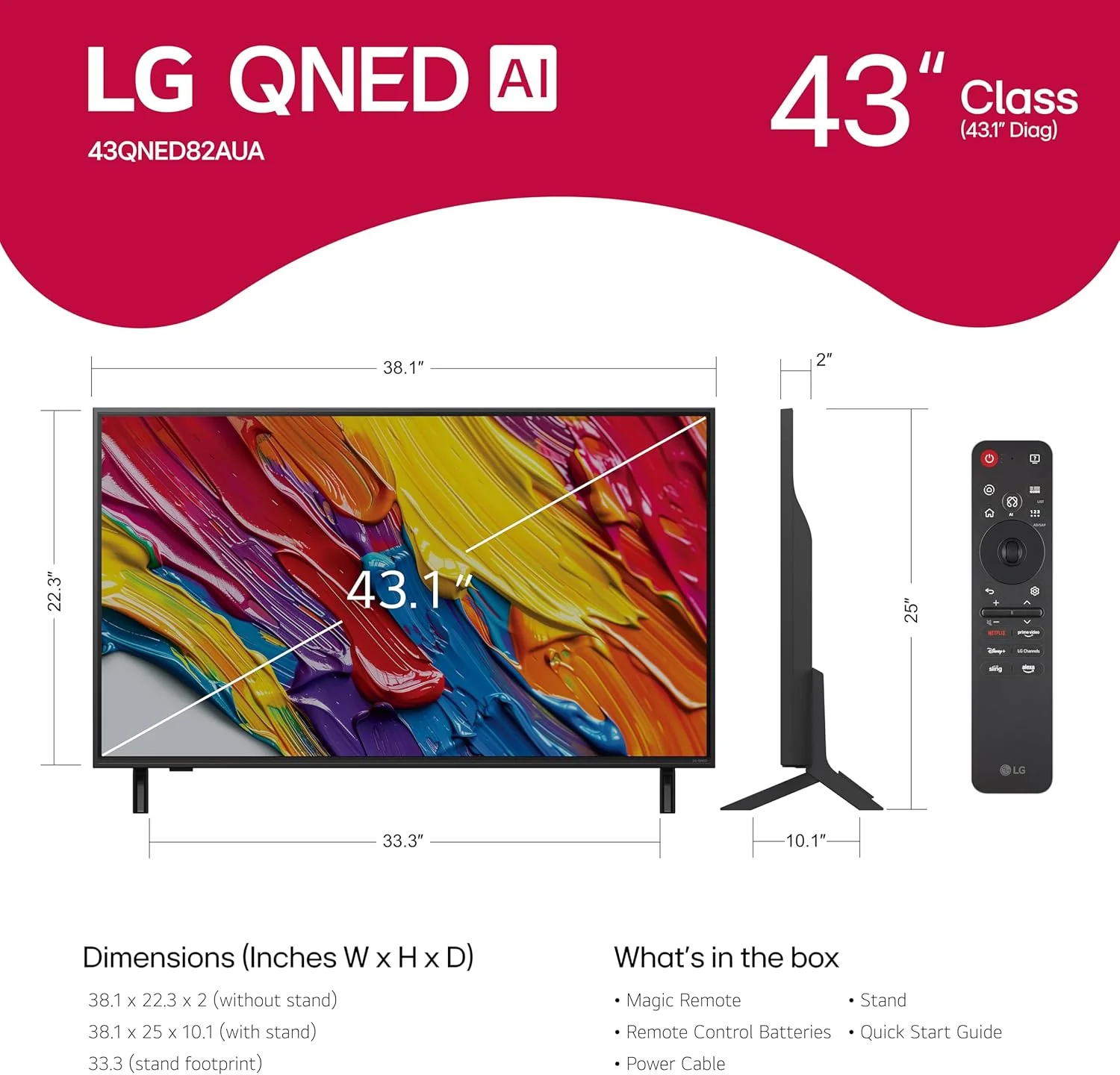 LG 43-Inch Class QNED AI 4K QNED82A Series Smart TV w/AI Sound, HDR10, 4K Super Upscaling, Filmmaker Mode, Wow Orchestra, Alexa Built-in (43QNED82AUA, 2025)