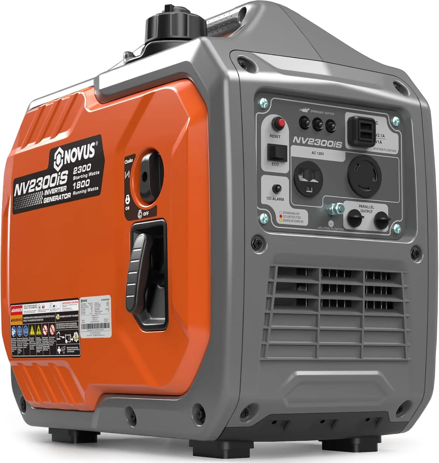 NOVUS 2300-Watt Portable Inverter Generator, Gas Powered, RV Ready, Quiet Small Gas Generators for Home Backup, Outdoor Camping, Parallel Capable, with CO Sensor, EPA Compliant