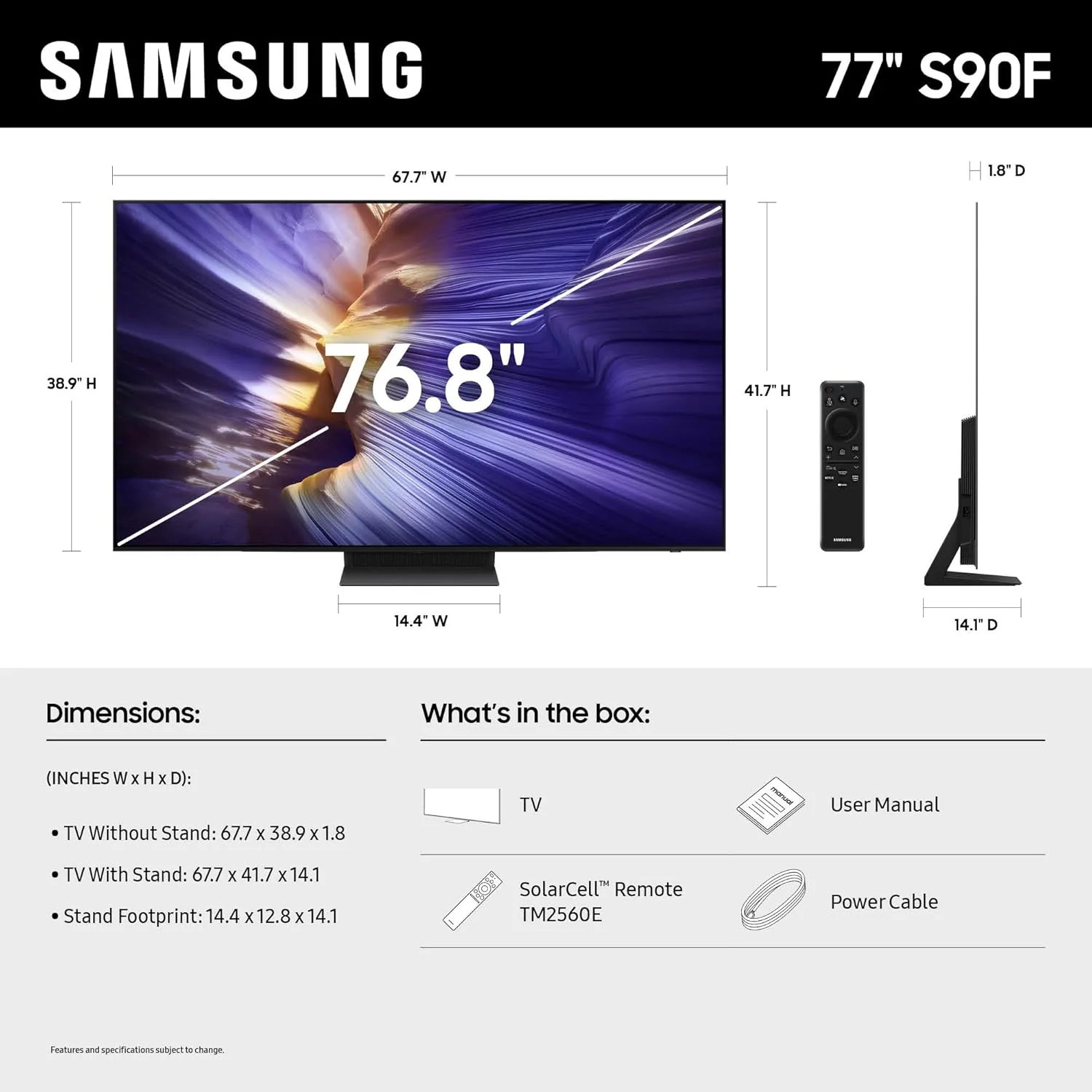 SAMSUNG 77-Inch Class OLED S90F 4K Smart TV (2025 Model) NQ4 AI Gen3 Processor, 4K AI Upscaling Pro, OLED HDR +, Motion Xcelerator 144Hz, Samsung Vision AI, Alexa Built-in
