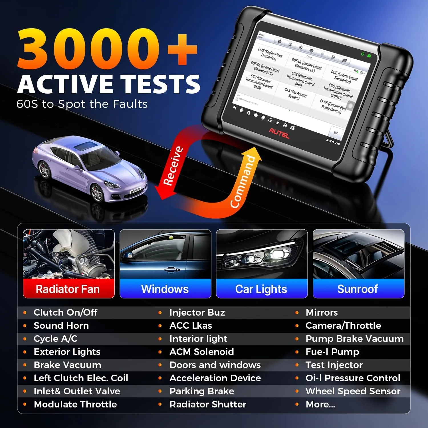 Autel Scanner MaxiCheck MX808S, 2025 US Ver of MaxiCOM MK808S MK808Z, Full Bidirectional Diagnostic Scan Tool as MK900 MX900 MK900BT MK808BT PRO, 3K+ Active Test, 28+ Service, OE All System, OS11, FCA