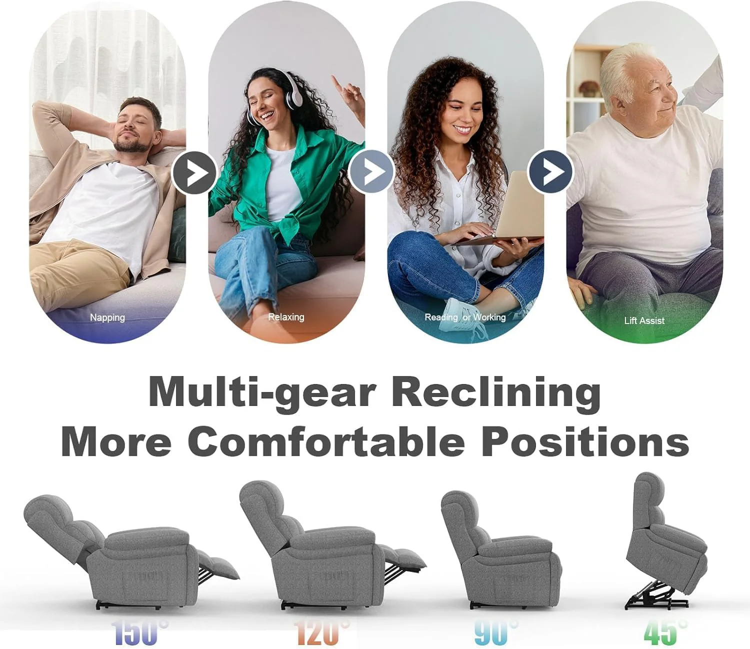 Electrically adjustable, auxiliary massage chair with massage heating function, high-end armchair, relaxation chair, 2 side pockets and drink rack, USB+ c type connector