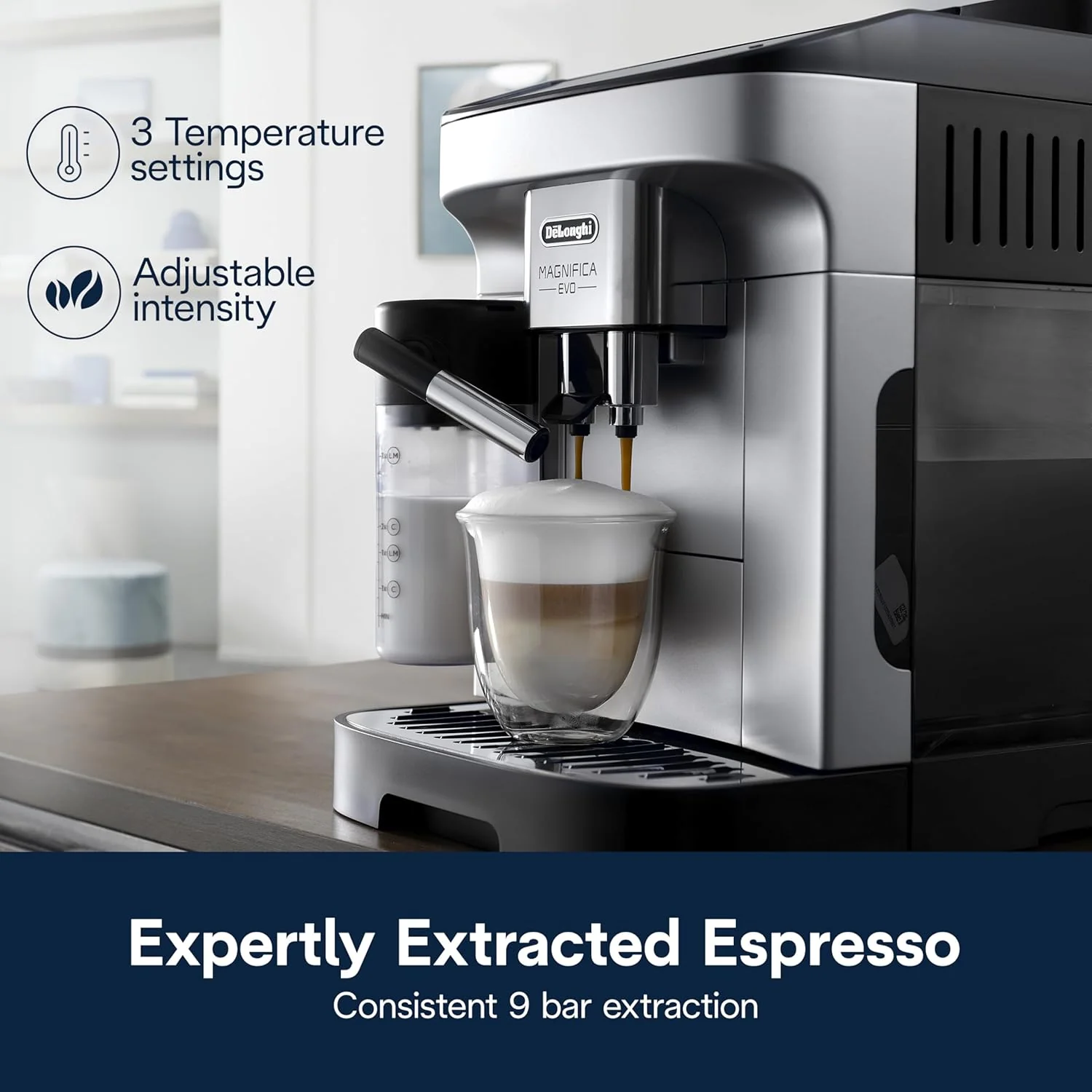 De'Longhi Magnifica Evo Automatic Espresso & Coffee Machine with Auto Milk Frother, Built-in Grinder & Auto-Clean Function - For Latte, Cappuccino, Americano, Iced Coffee, ECAM29084SB , Silver