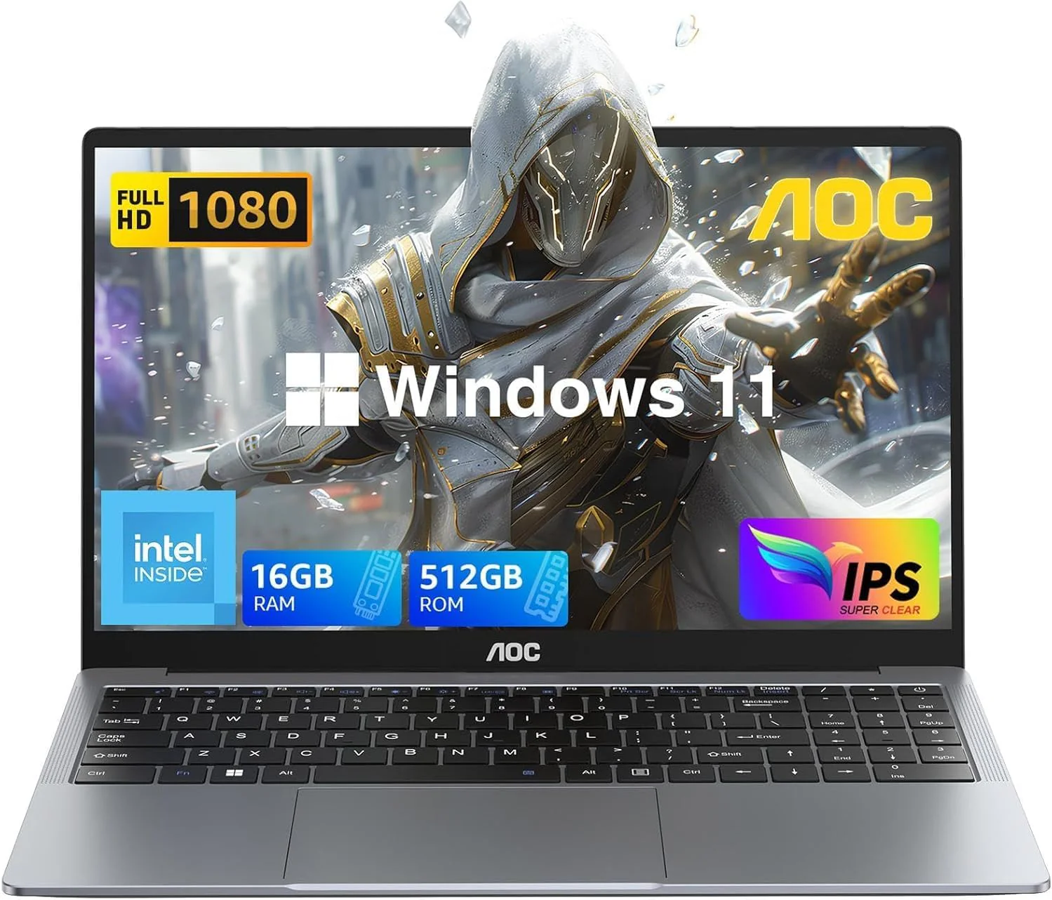 AOC AX15 15.6-inch Portable Laptop Computer with Intel Alder Lake-N N97 Processor, Windows 11, 16GB RAM, 512GB SSD - Office Laptop for Students and Business Professionals