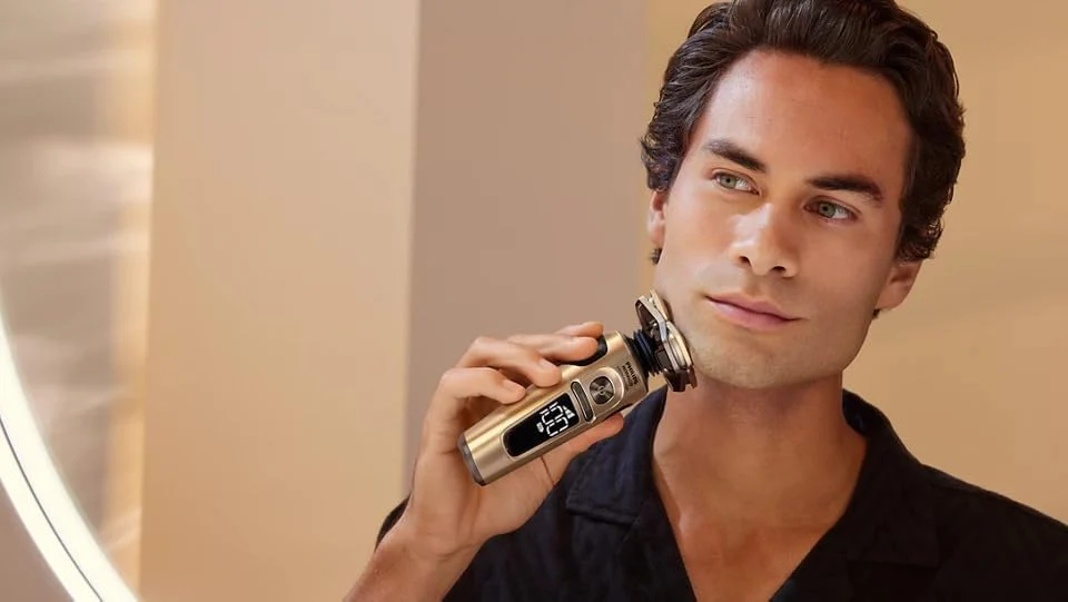 Philips Norelco S9000 Prestige Electric Shaver w/Qi Wireless Charging & Quick Clean Pod for Dry/Wet Use, SenseIQ Tech, Efficient, Fast Charge, One-Touch Open, Premium Case - Champagne Gold