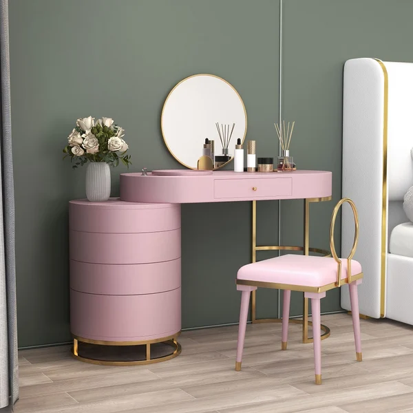Makeup Vanity Dressing Table with Swivel Cabinet Mirror & Stool Included