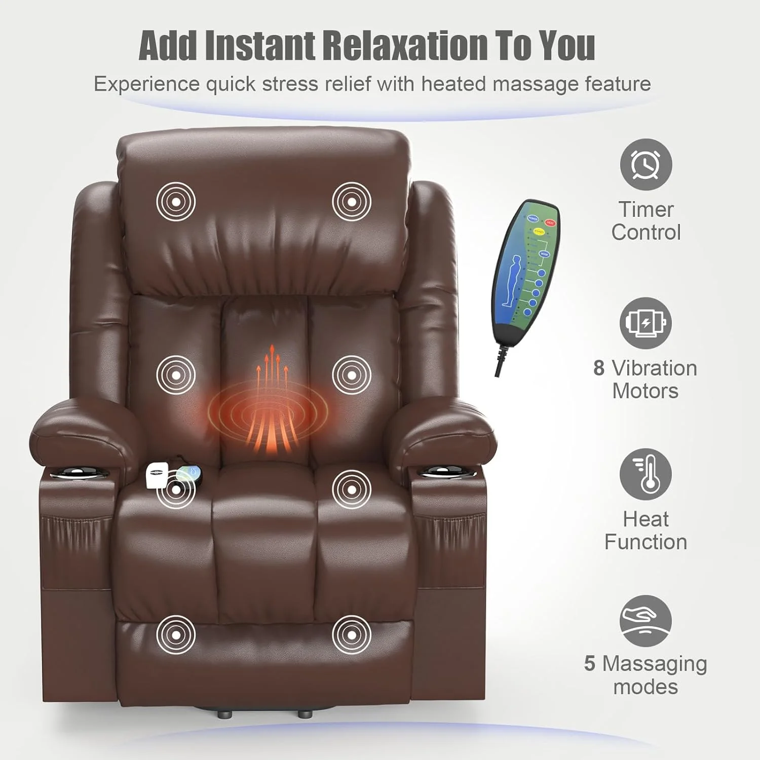 TV armchair, massage armchair, electric relaxation armchair with lounge chair function, stand up assist, massage heating, foot section, beverage rack, 4-side pocket, C-shaped and USB interface TV armchair lounge