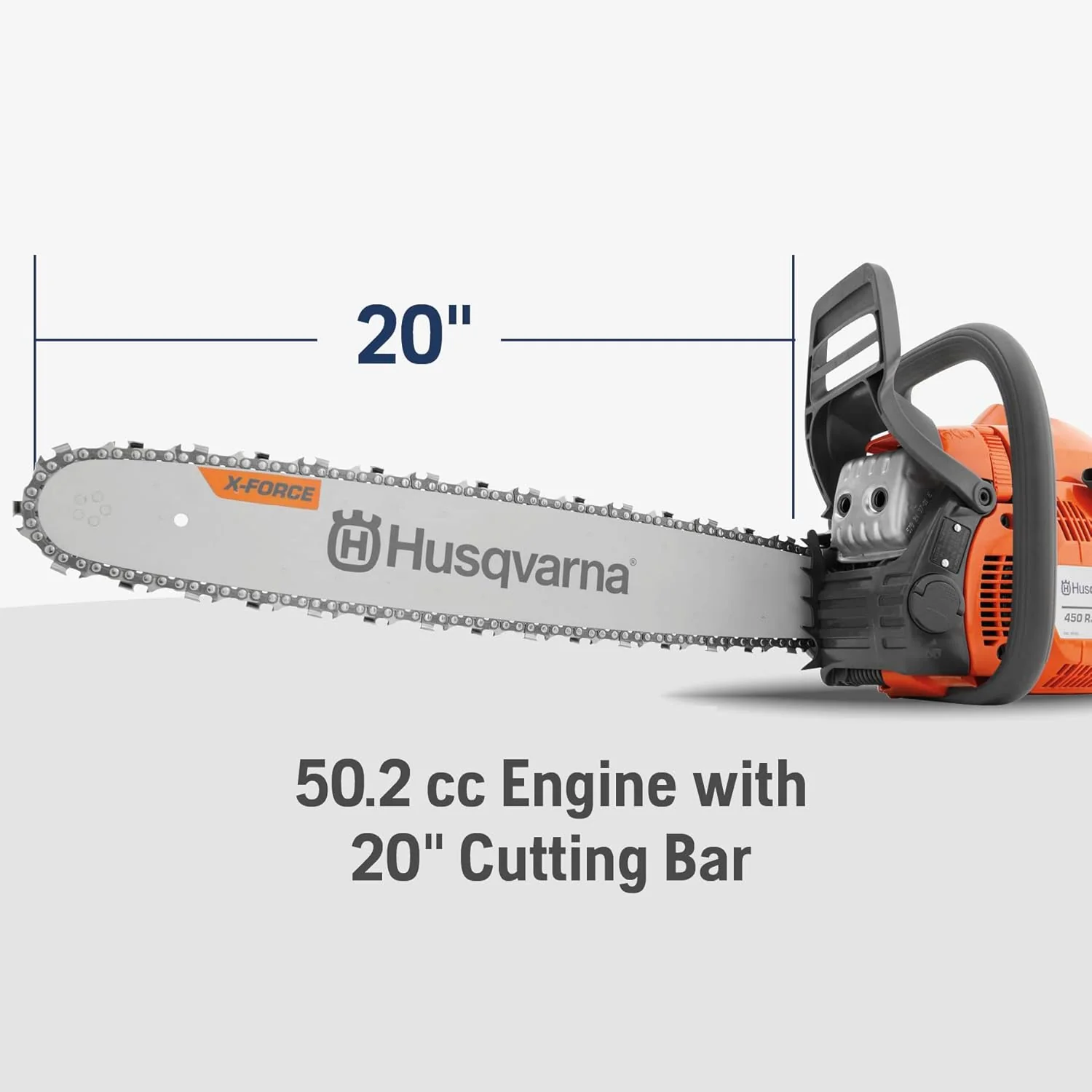 Husqvarna 450 Rancher 20 Inch Gas Chainsaw, 50.2-cc 3.2-HP, 2-Cycle X-Torq Engine, For Tree Pruning, Yard Cleanups and Firewood Cutting