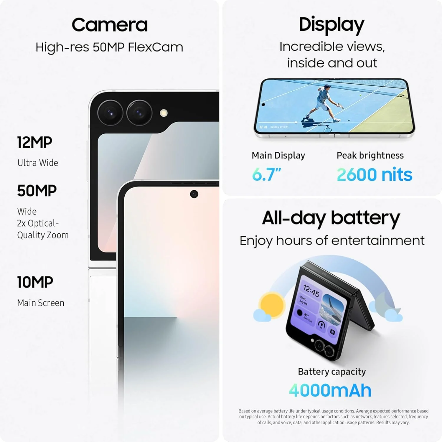 Galaxy Z Flip7 FE Cell Phone, 128GB AI Smartphone, Unlocked Android, Long Battery Life, 2025, 1 Yr Manufacturer Warranty, Black