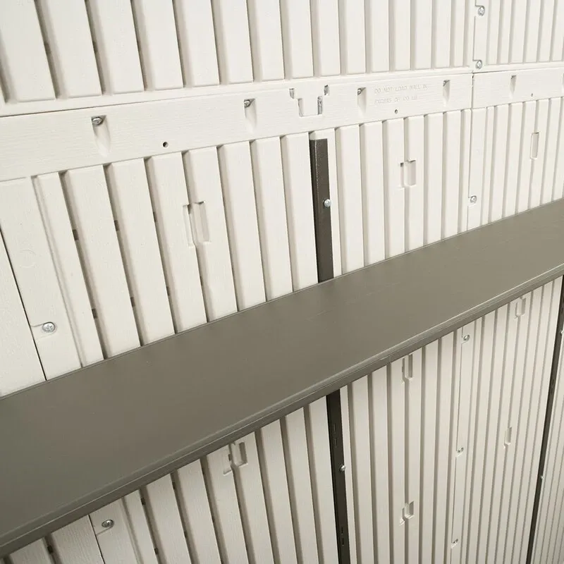 8' wide x 7' 4" deep plastic storage shed