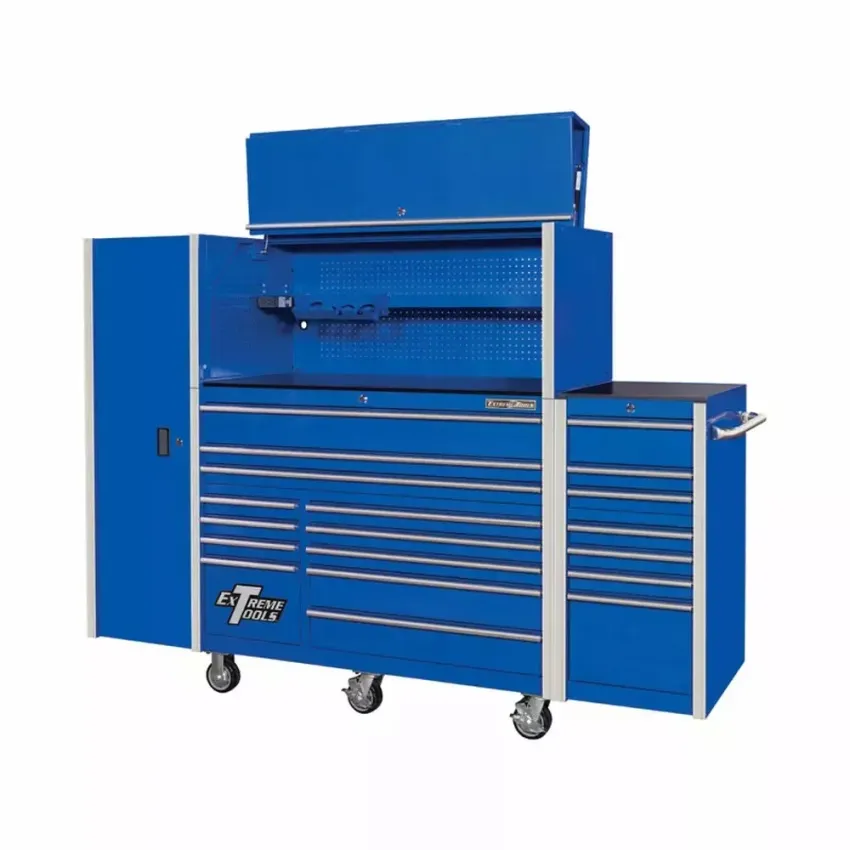 EXTREME TOOLS RX SERIES 55" 12-DRAWER ROLLER WITH HUTCH AND SIDE BOXES