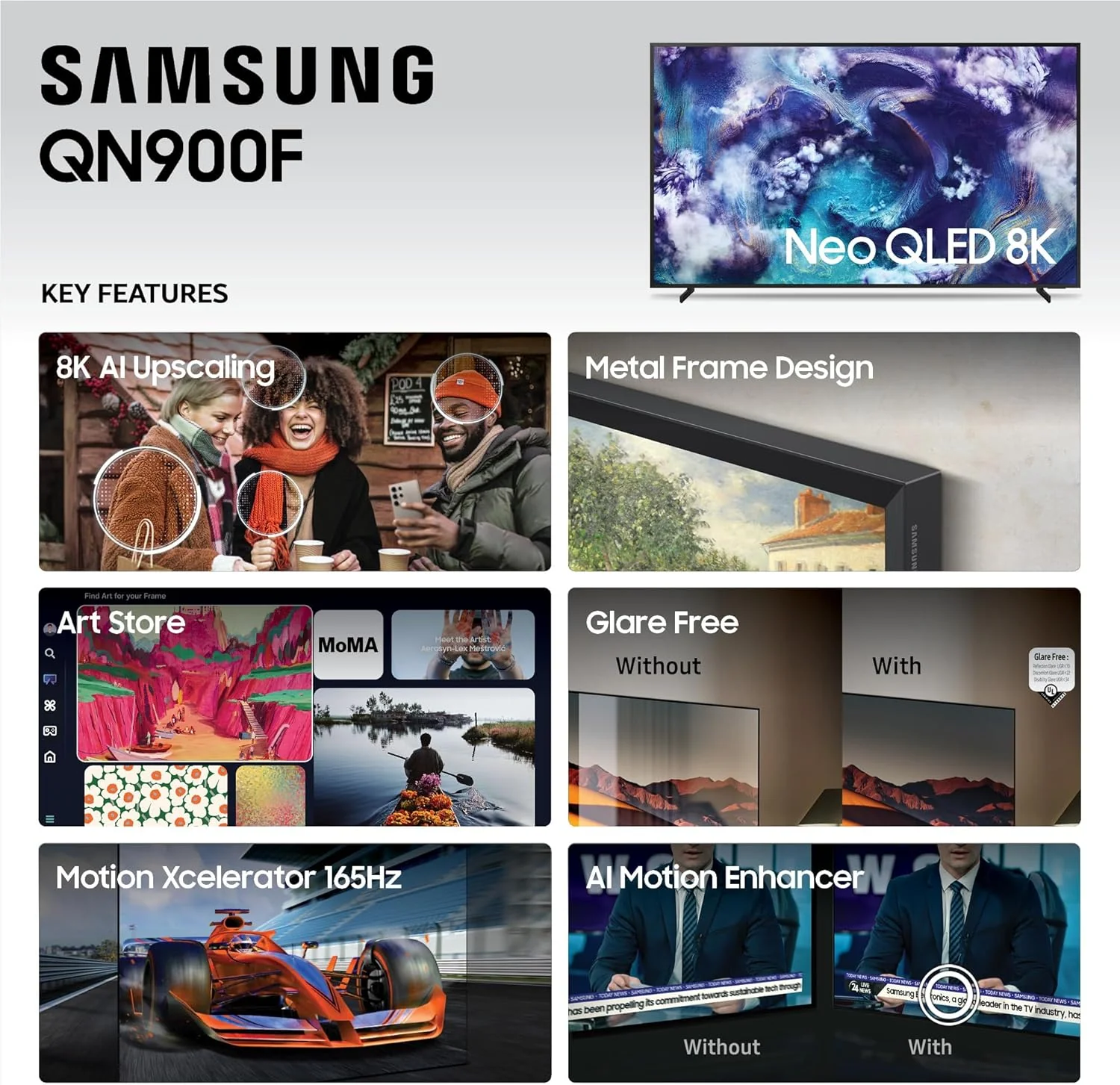 Samsung 85-Inch Class Neo QLED 8K QN900F Series, Vision AI, Mini LED Smart TV (2025 Model, 85QN900F) Neo Quantum HDR 8K Pro, Object Tracking Sound + w/Dolby Atmos, Glare Free, Alexa Built-in