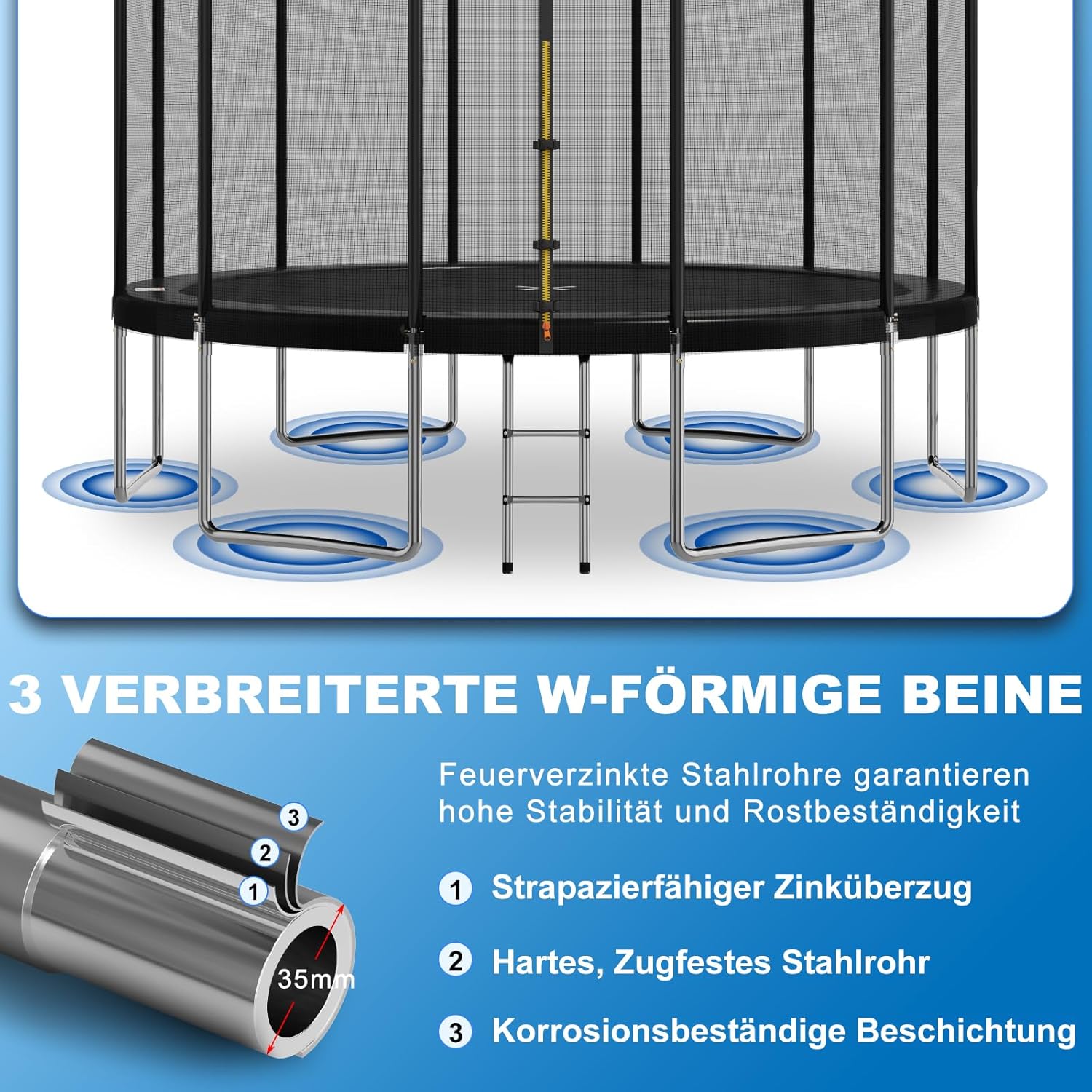 Devoko Trampolin Outdoor Ø 427 cm Indoor Trampolin Kinder Gartentrampoline, Komplettset mit Schuhnetz, Leiter, Randabdeckung, Sicherheitsnetz, Belastbarkeit 150 kg