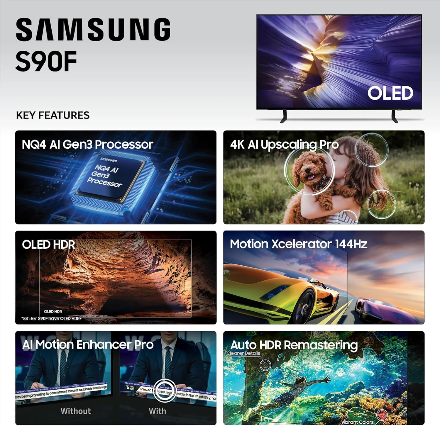 SAMSUNG 42-Inch Class OLED S90F 4K Smart TV (2025 Model) NQ4 AI Gen3 Processor, 4K AI Upscaling Pro, OLED HDR +, Motion Xcelerator 144Hz, Samsung Vision AI, Alexa Built-in