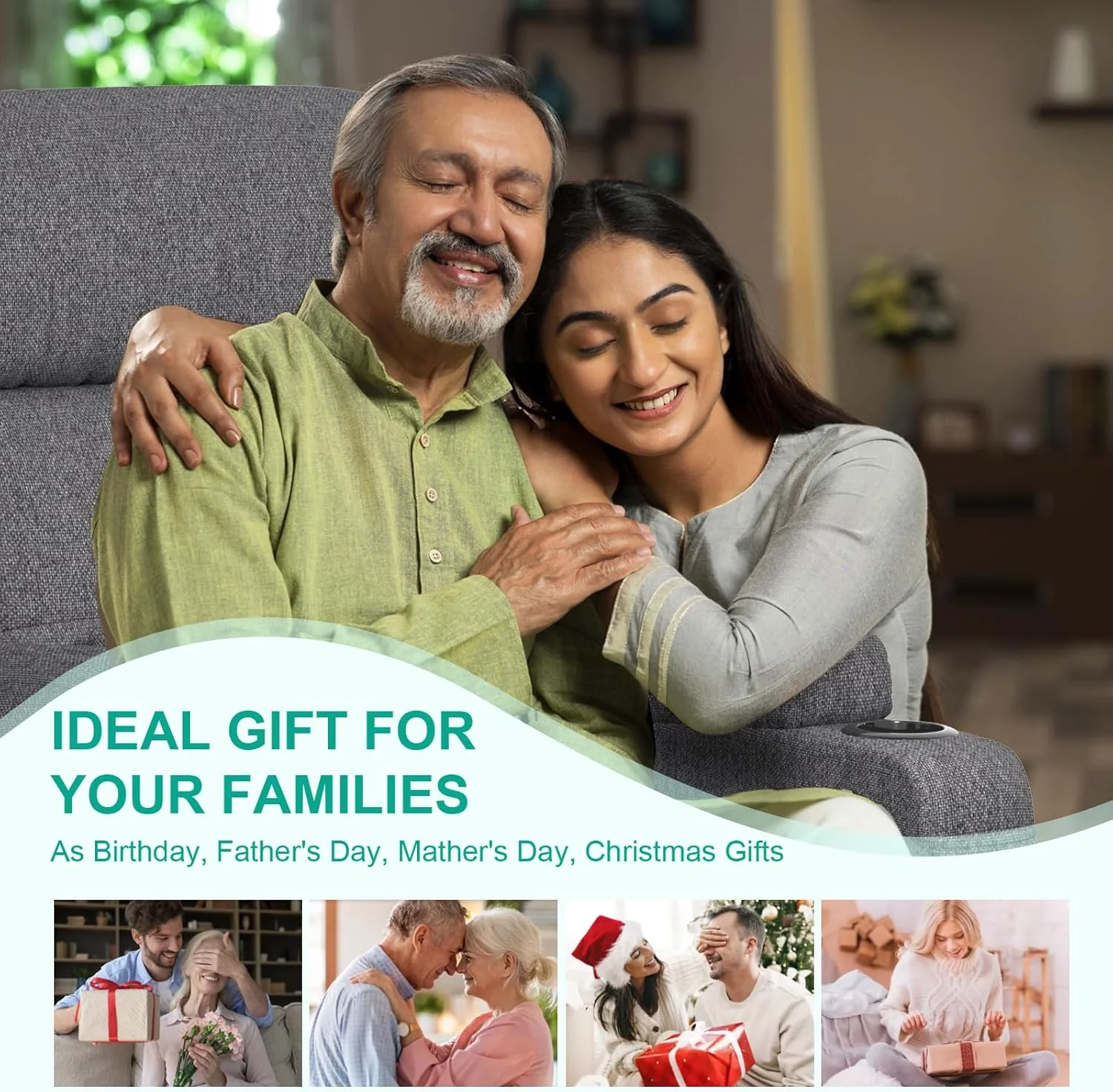 Electric adjustable massage chair with heating function, footstool, 2 side bag drink racks, C-shaped and USB ports, living room TV armchair