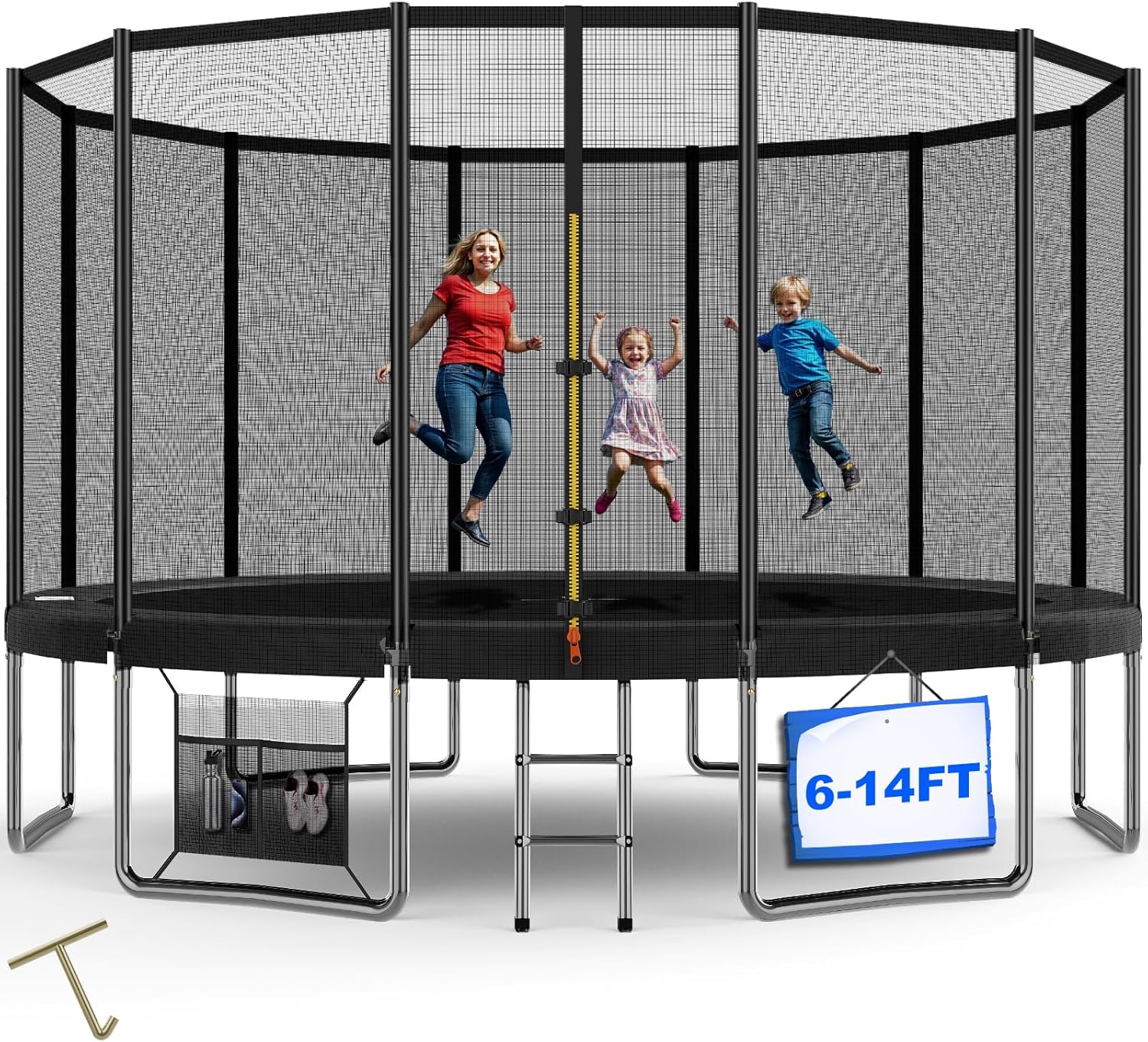 Devoko Trampolin Outdoor Ø 427 cm Indoor Trampolin Kinder Gartentrampoline, Komplettset mit Schuhnetz, Leiter, Randabdeckung, Sicherheitsnetz, Belastbarkeit 150 kg