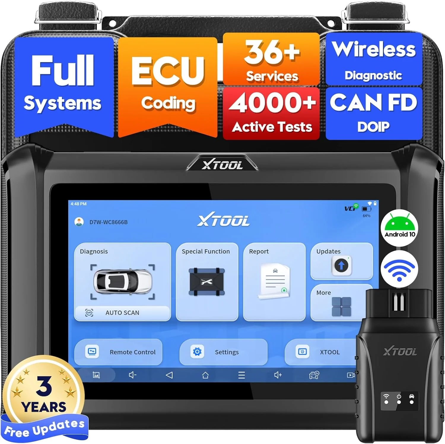 XTOOL D7W Wireless OBD2 Scanner Diagnostic Tool 2025 Upgraded Ver. of D7, Bidirectional Scan Tool, ECU C0ding, 39+ Resets, CAN FD & DoIP, All System Scanner for Car with 3-Year Update