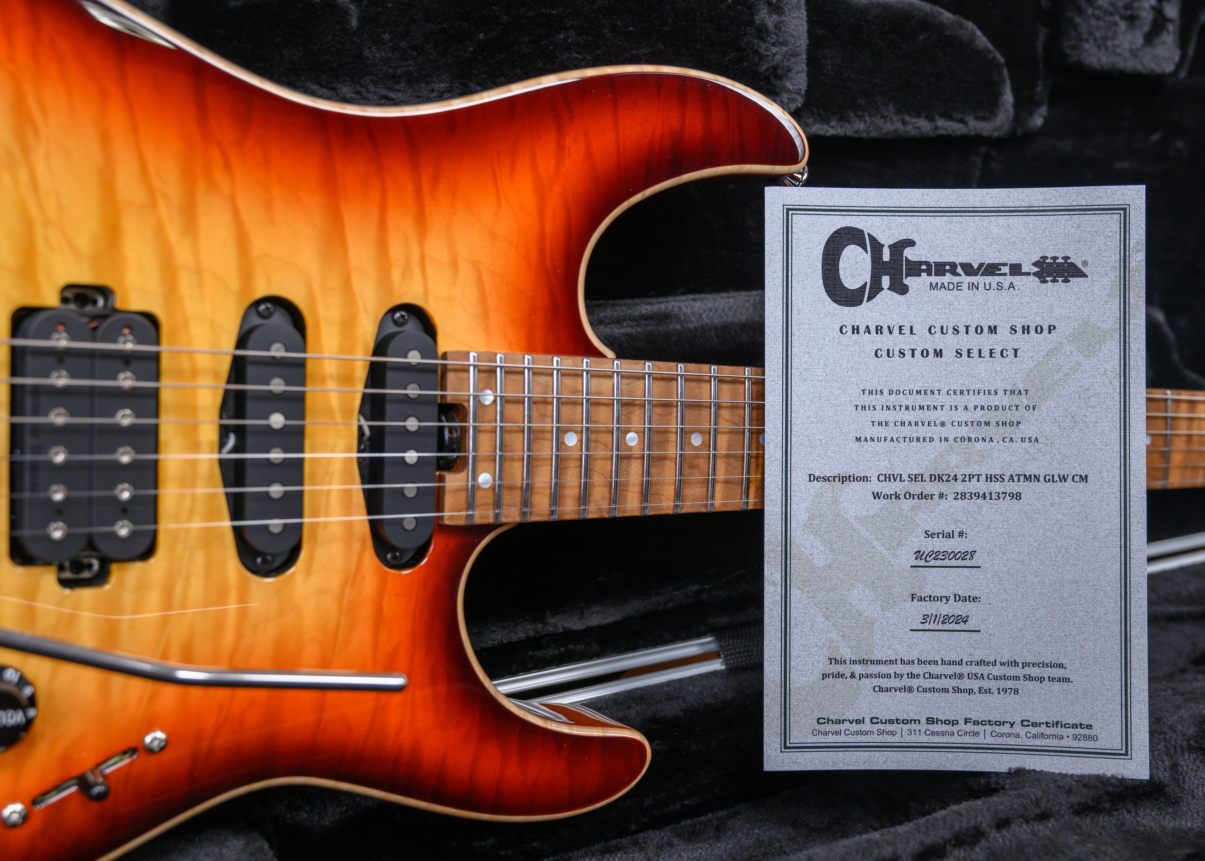 Charvel USA Custom Shop Select DK24 HSS 2PT CM QM Quilted Maple Top Autumn Glow 2024 w/OHSC