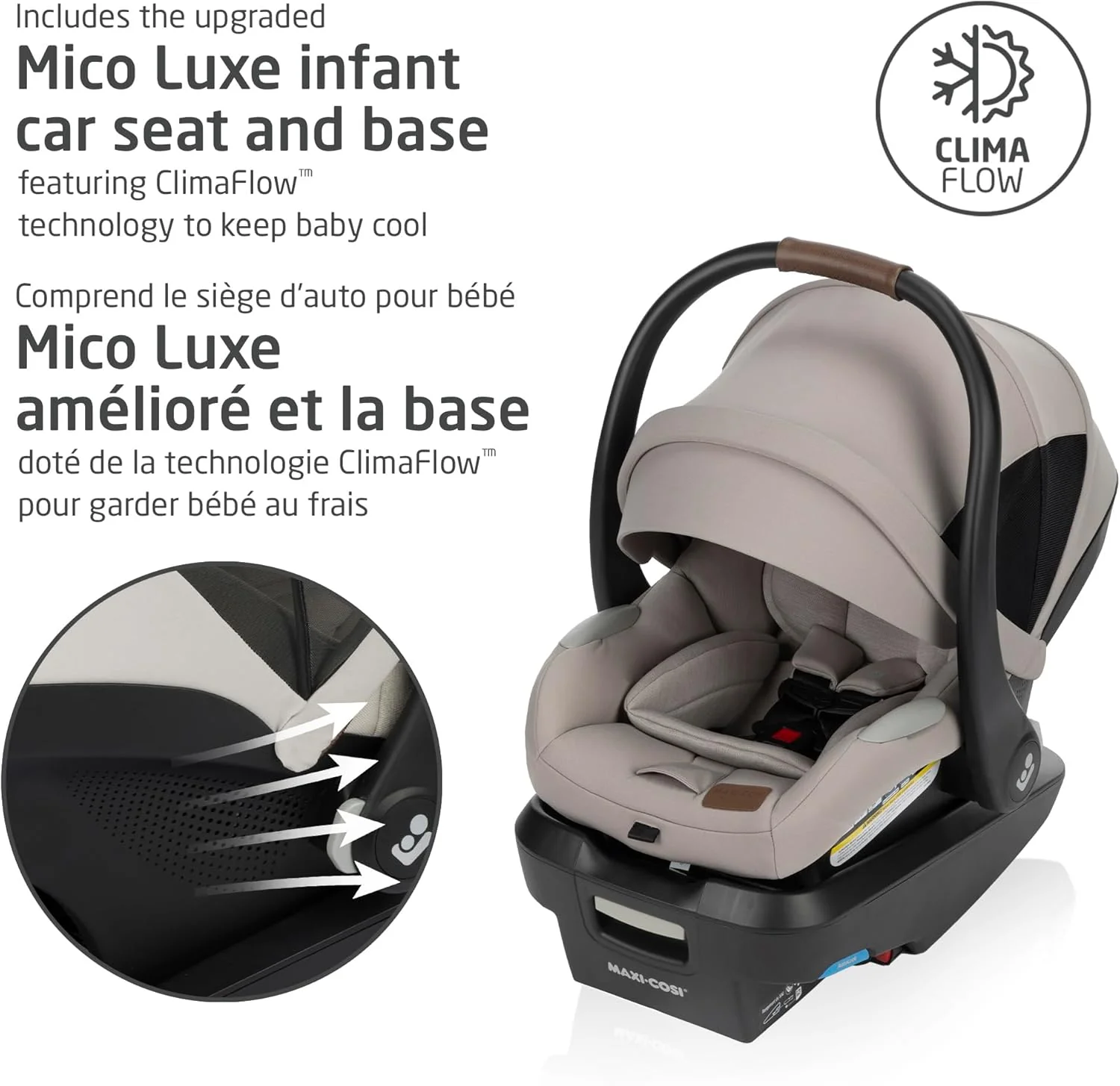 Maxi-Cosi New Generation Zelia Luxe 5-in-1 Modular Travel System, Carriage Mode, Reversible Toddler Seat, Mico Infant Car Seat (included), Enhanced All-Terrain Wheels, Use from Birth – New Hope Tan