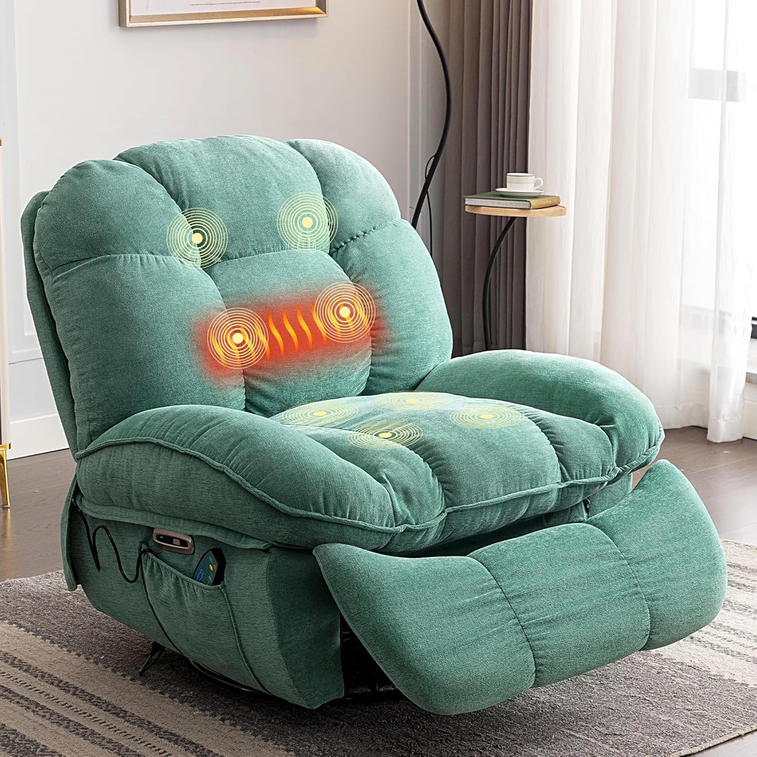 Electric, massage chair with charging and heating connection, TV chair, electrically adjustable living room, backrest and leg stool can be adjusted separately (white)